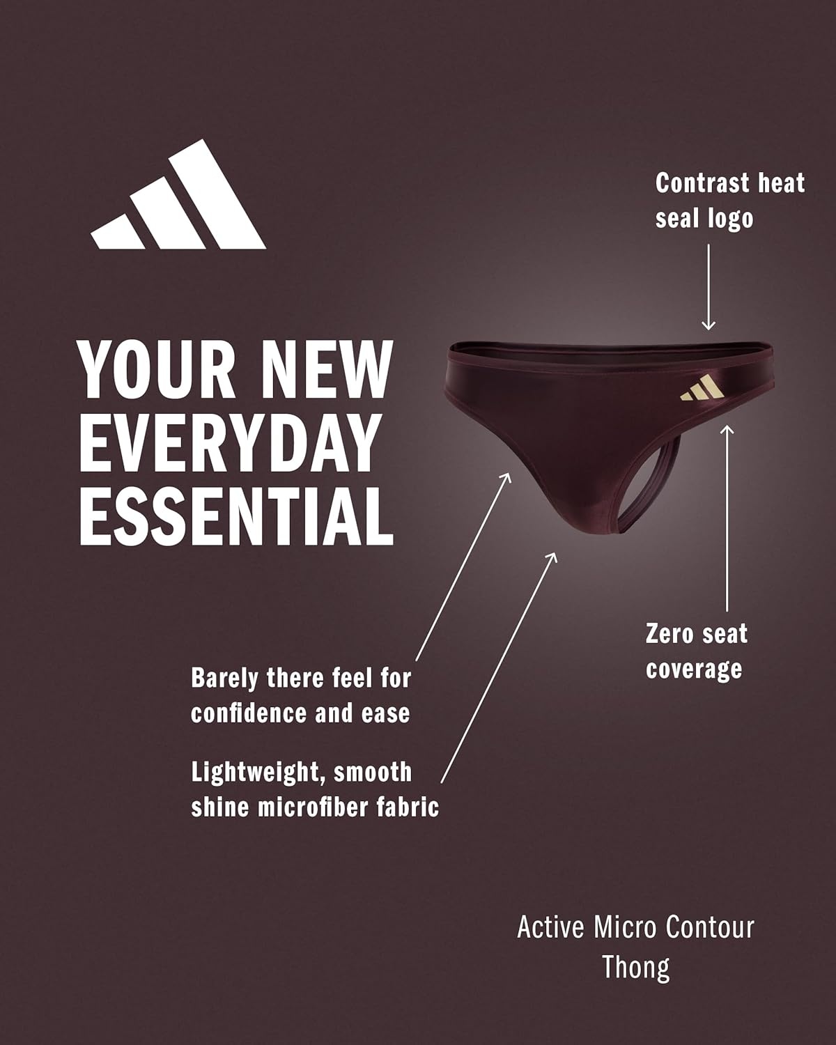 image:imageadidas Womens Active Micro Contour Thong UnderwearShadow Brown