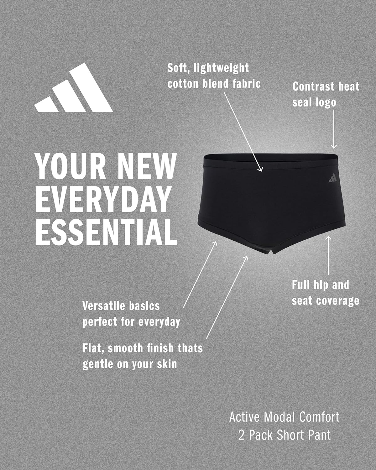 image:imageadidas Womens Active Modal Comfort Shortie 2Pack White Medium