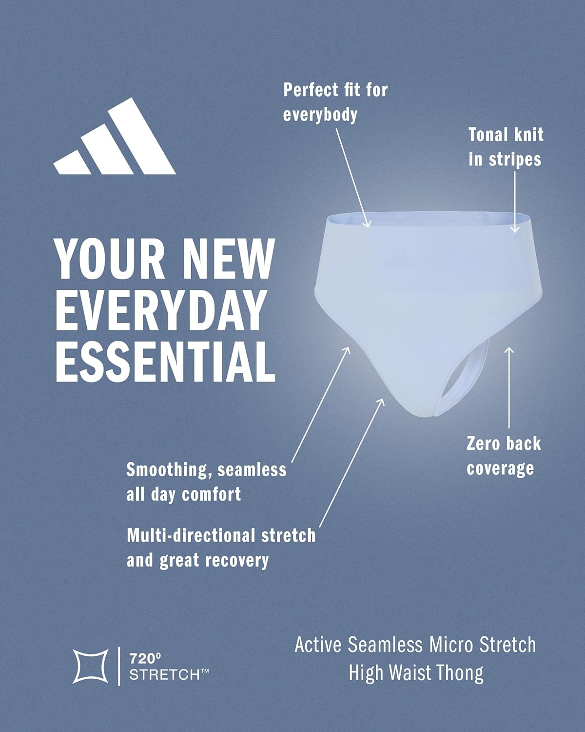 image:imageadidas Womens Active Seamless Micro Stretch High Waist Thong UnderwearGlow Blue