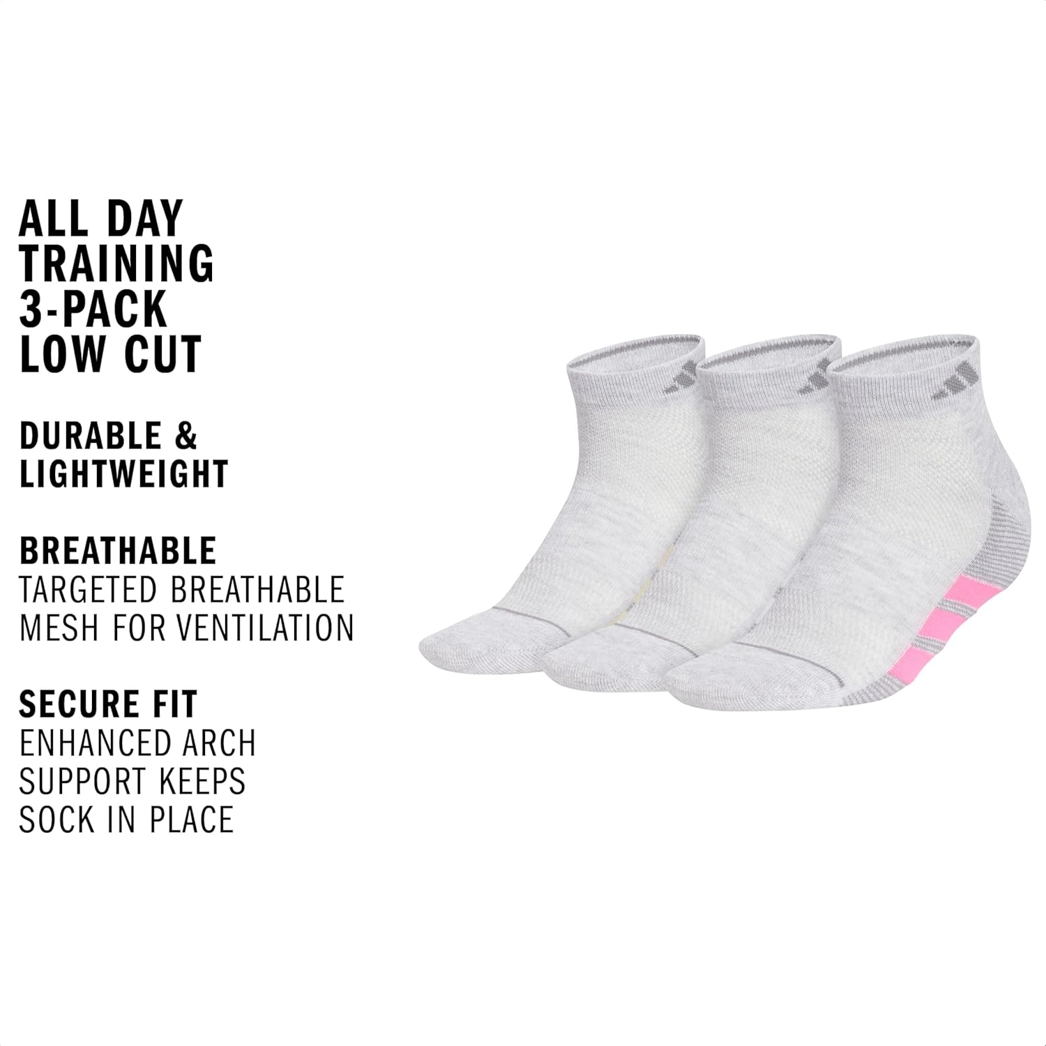 image:imageadidas Womens All Day Training Workout Socks 3 Pairs Multiple HeightsCool Light HeatherSemi Ice Tangerine OrangeWhiteLow Cut