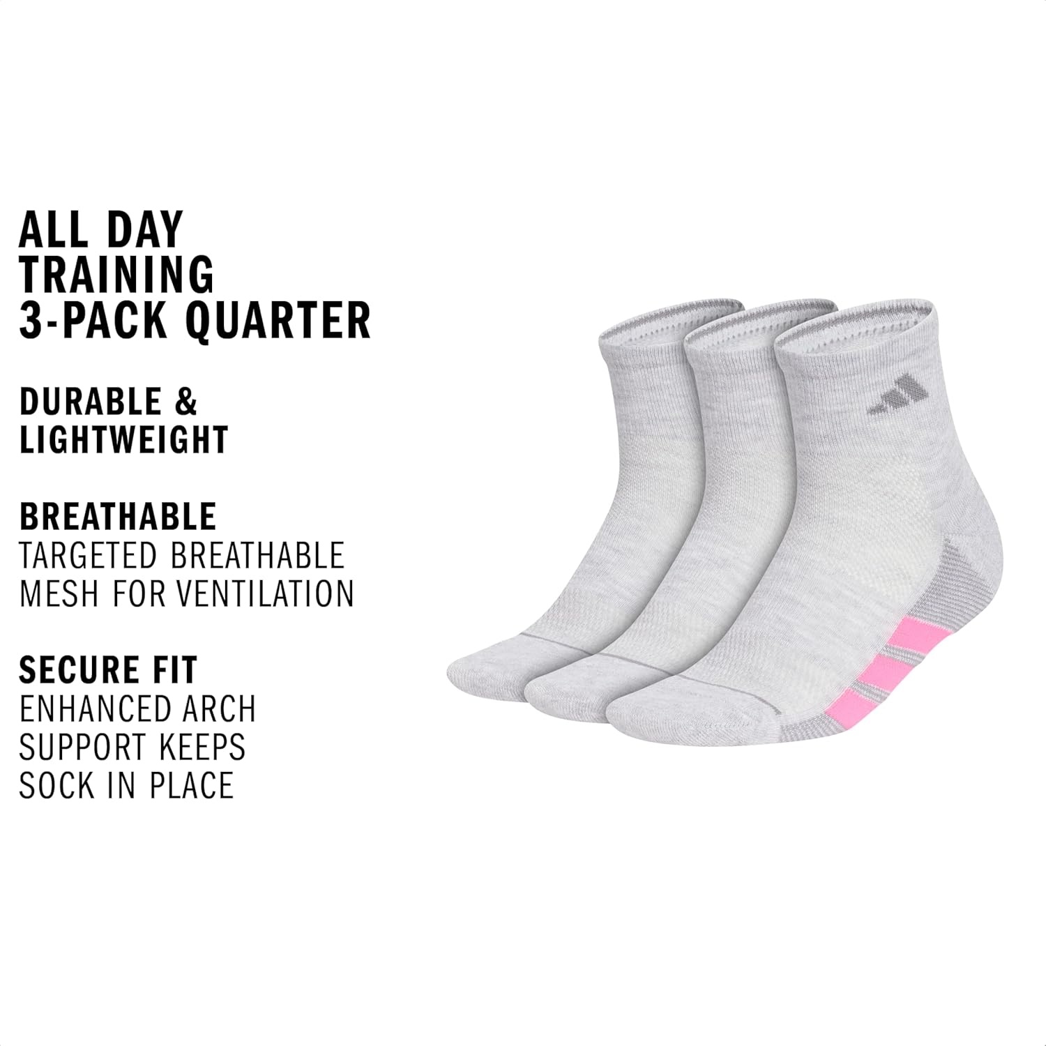image:imageadidas Womens All Day Training Workout Socks 3 Pairs Multiple HeightsCool Light HeatherSemi Ice Tangerine OrangeWhiteQuarter