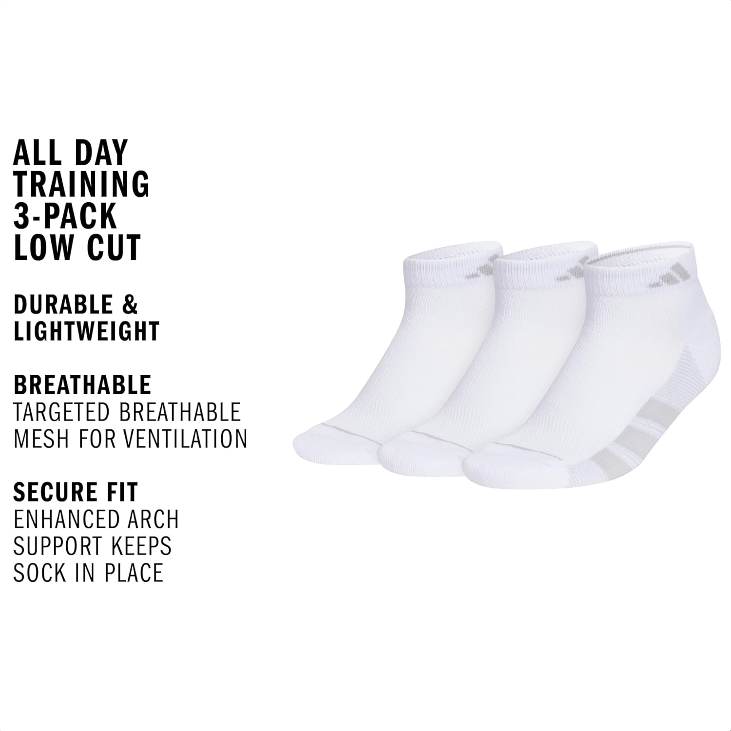 image:imageadidas Womens All Day Training Workout Socks 3 Pairs Multiple HeightsWhiteClear Onix GreyClear GreyLow Cut