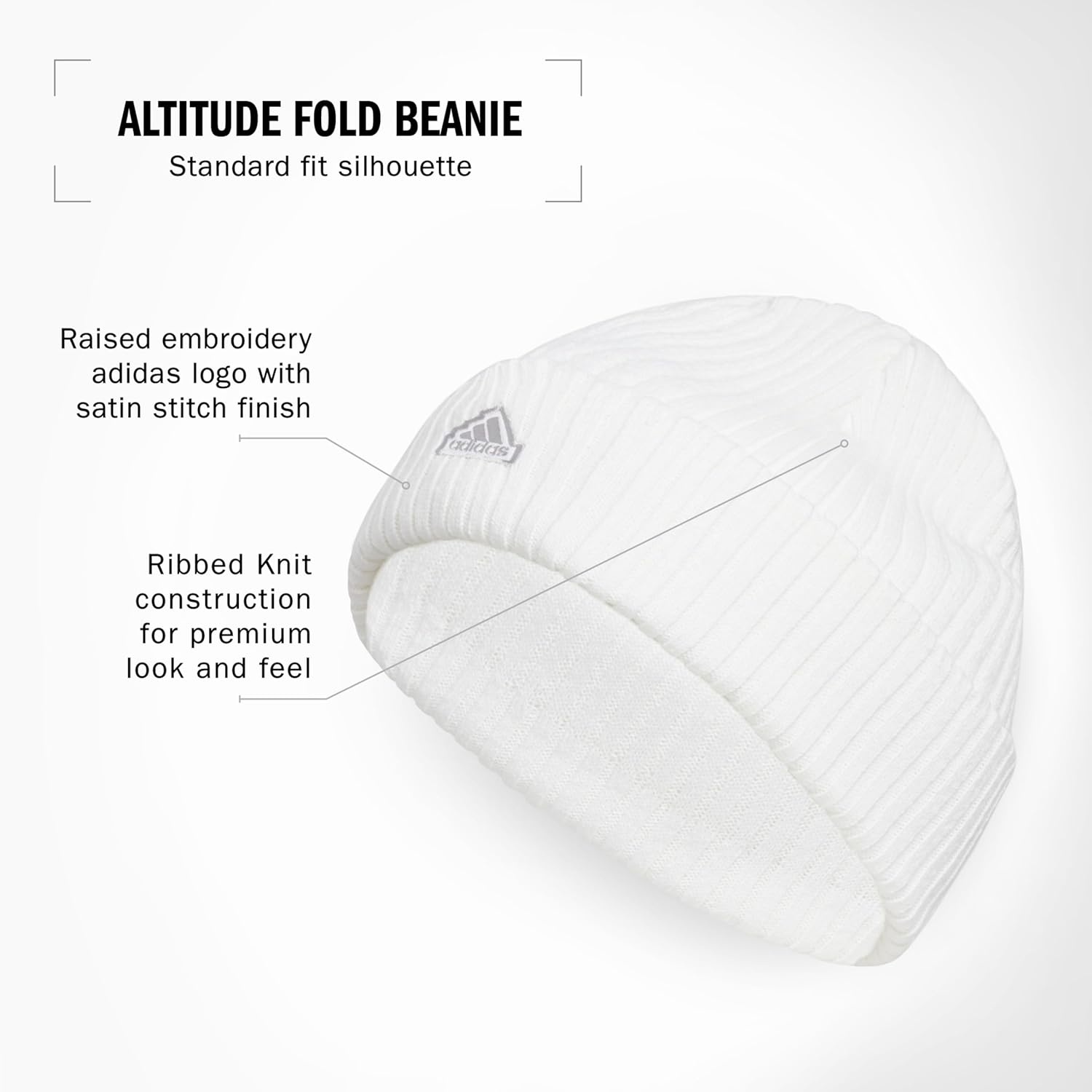 image:imageadidas Womens Altitude Beanie Cuffed Knit Winter Hat1WhiteGrey Two