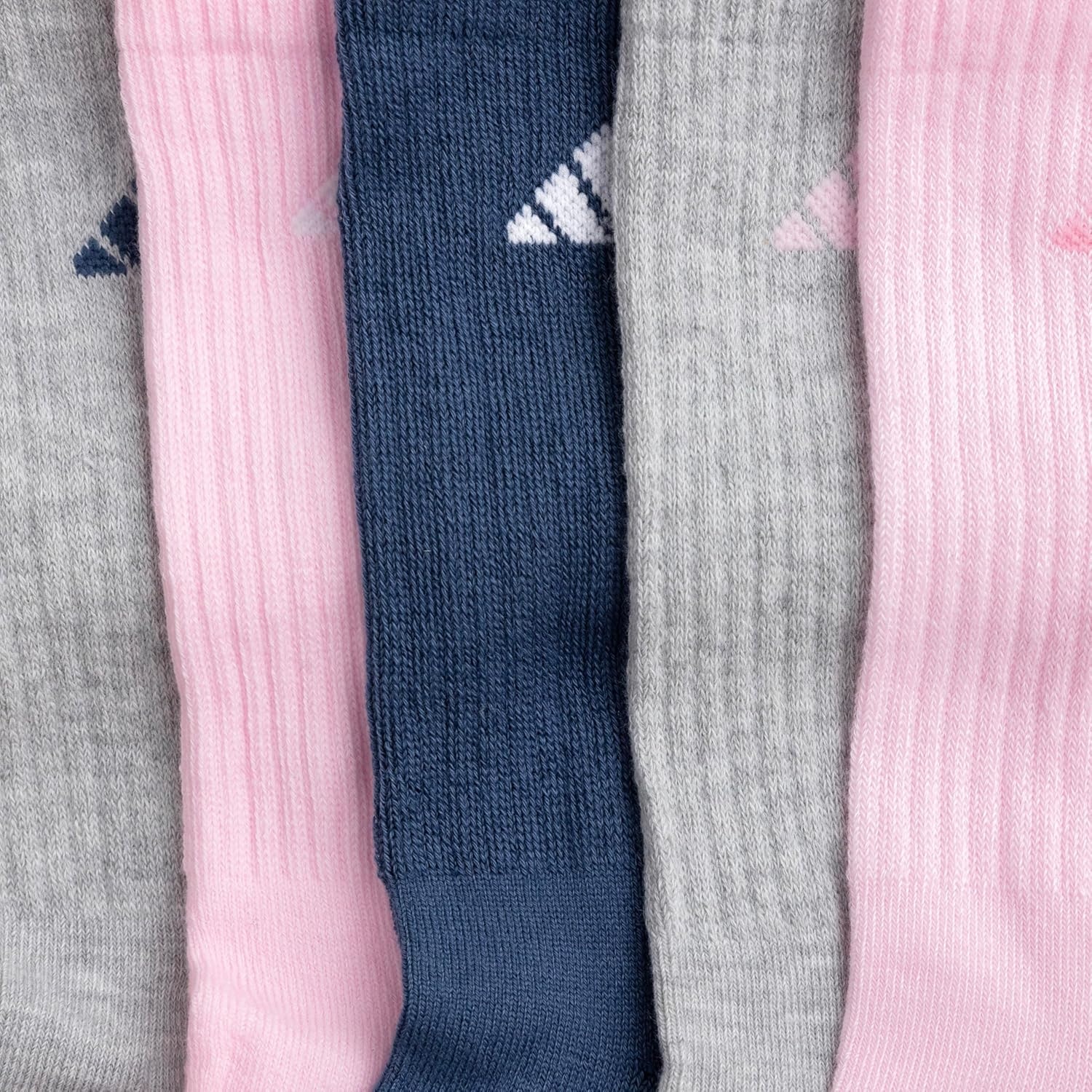 image:imageadidas Womens Athletic Cushioned Crew Socks 6 Pairs Durable amp ComfortableCool Light HeatherClear PinkDark Blue