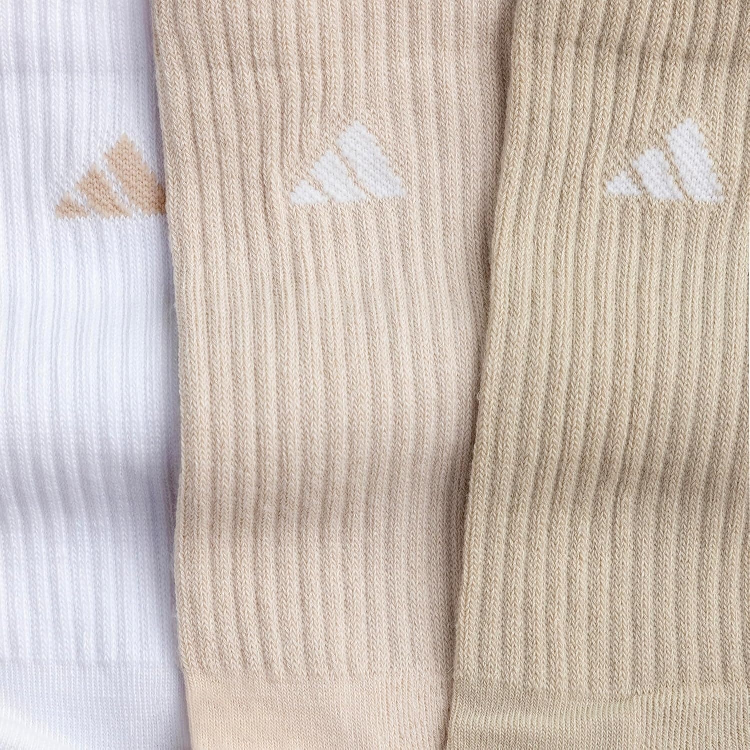 image:imageadidas Womens Athletic Cushioned Crew Socks 6 Pairs Durable amp ComfortableKhaki ThreeWhiteCrystal Linen Beige