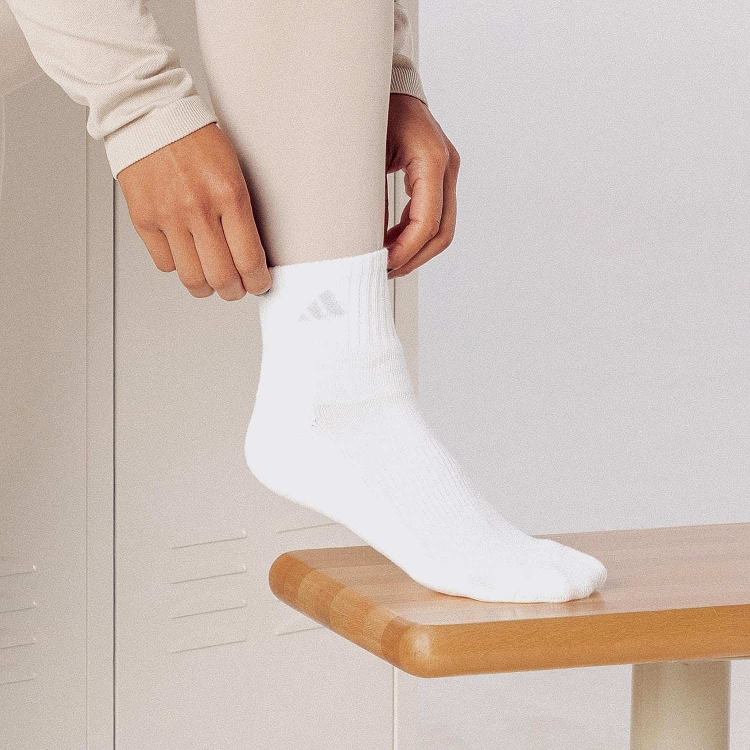 image:imageadidas Womens Athletic Cushioned Quarter Ankle Socks 6 Pairs Durable amp ComfortableKhaki ThreeWhiteCrystal Linen Beige