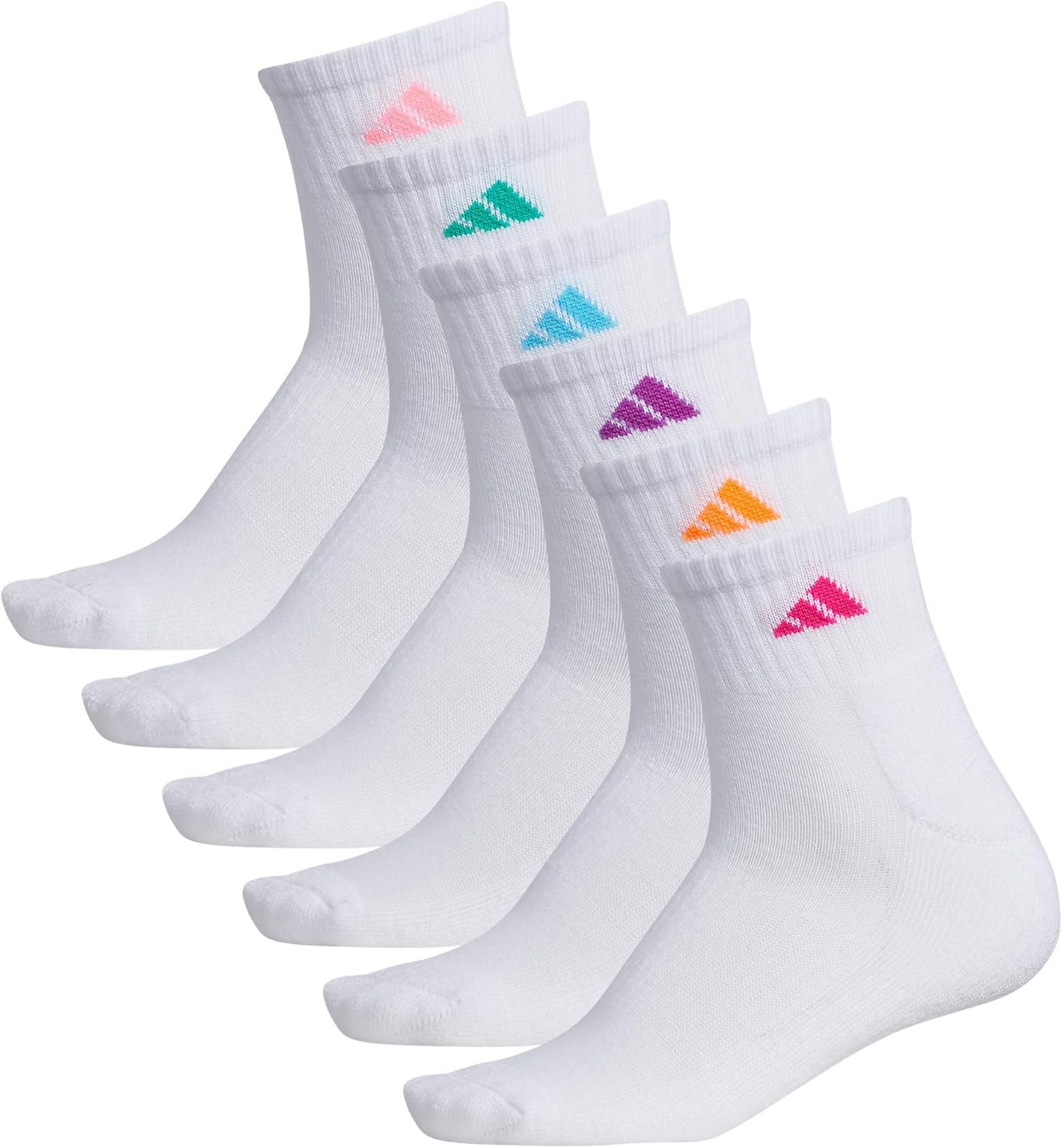 image:imageadidas Womens Athletic Cushioned Quarter Ankle Socks 6 Pairs Durable amp ComfortableWhiteShock PinkBright Cyan