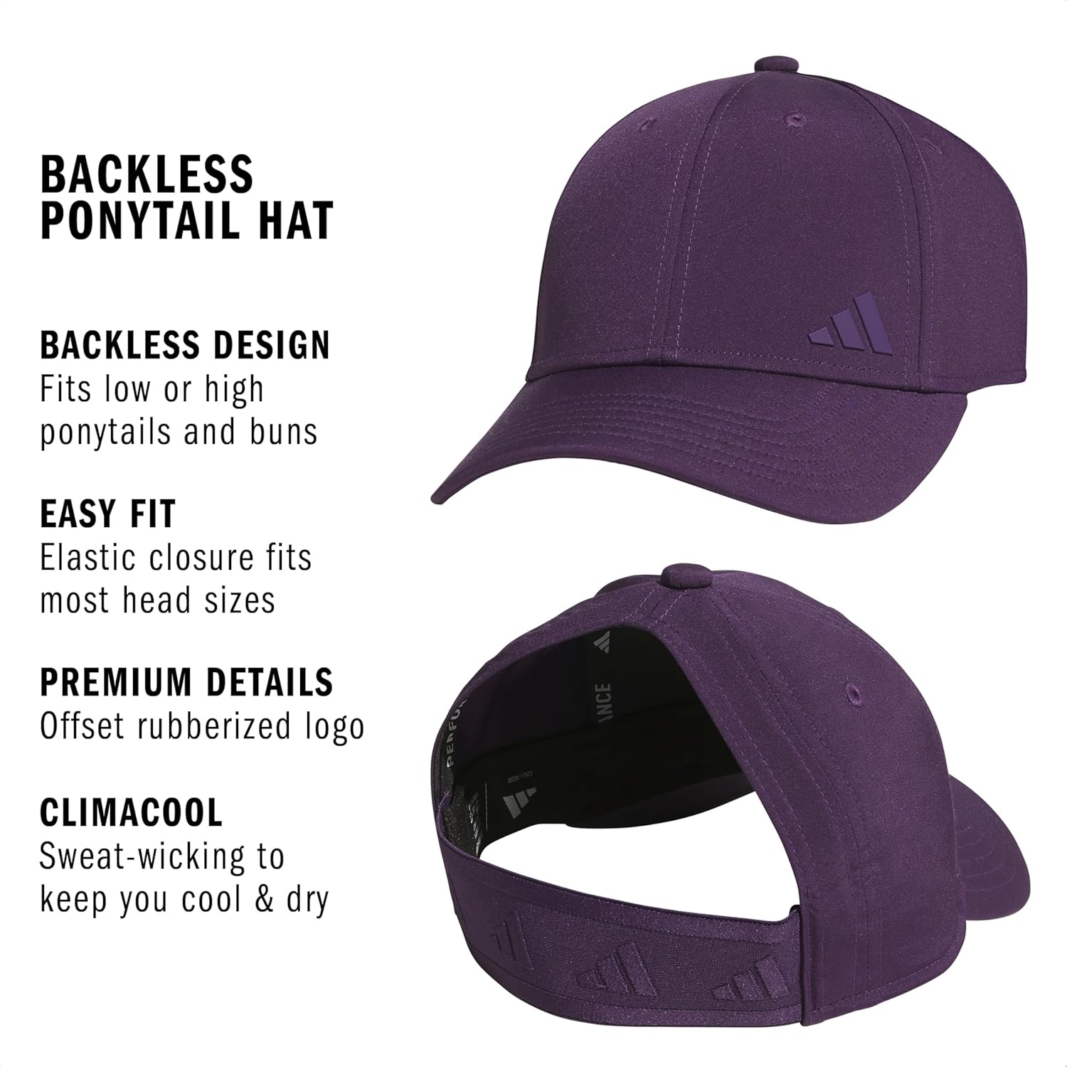 image:imageadidas Womens Backless Ponytail Hat Open Back Baseball CapAurora Plum Purple2