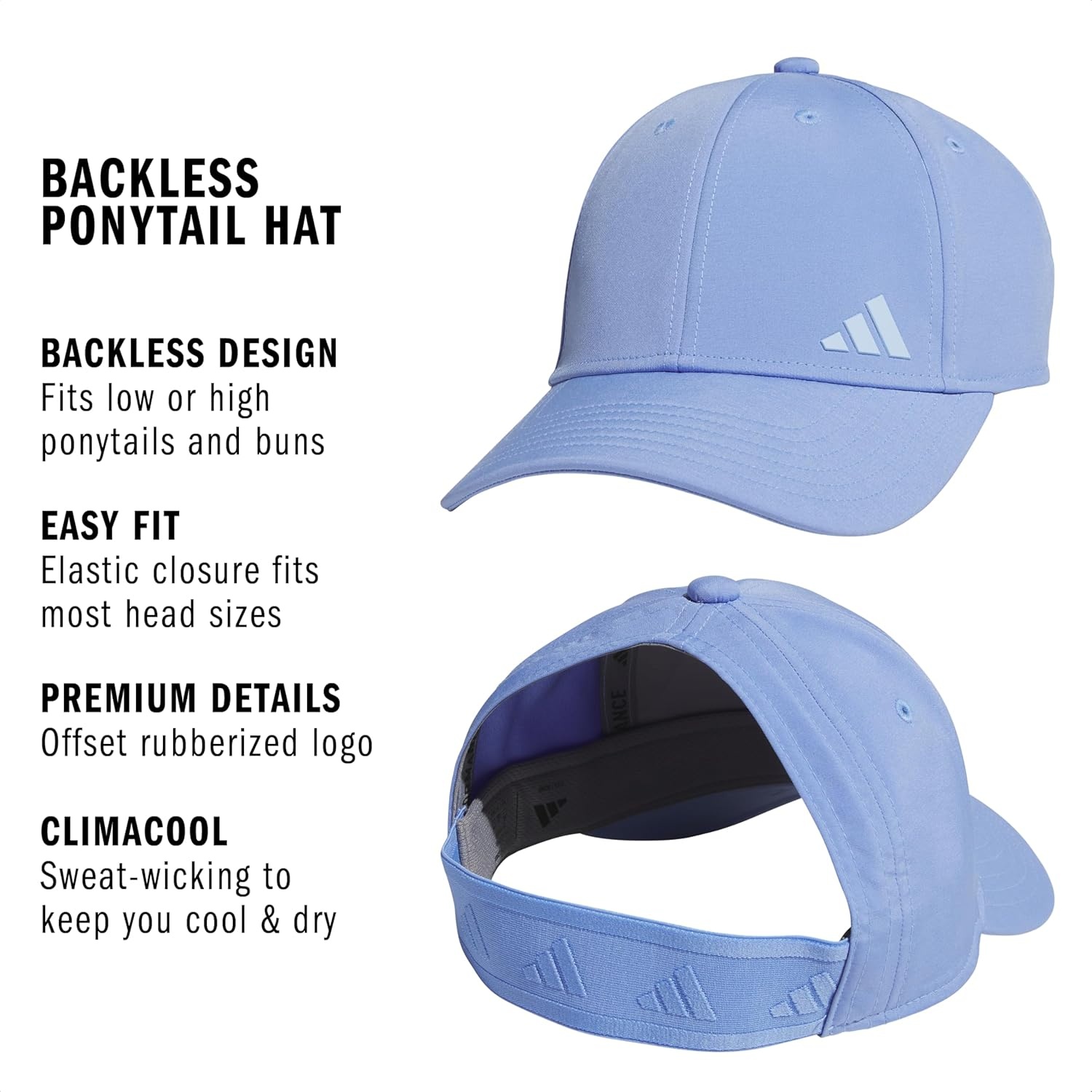 image:imageadidas Womens Backless Ponytail Hat Open Back Baseball CapBlue FusionGlow Blue2