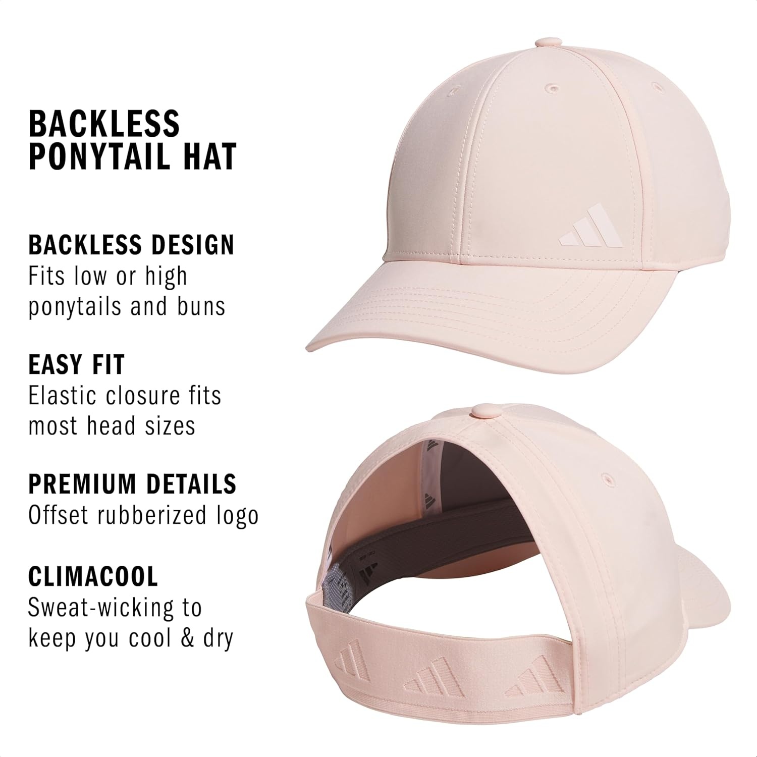image:imageadidas Womens Backless Ponytail Hat Open Back Baseball CapBlush PinkPink Tint3
