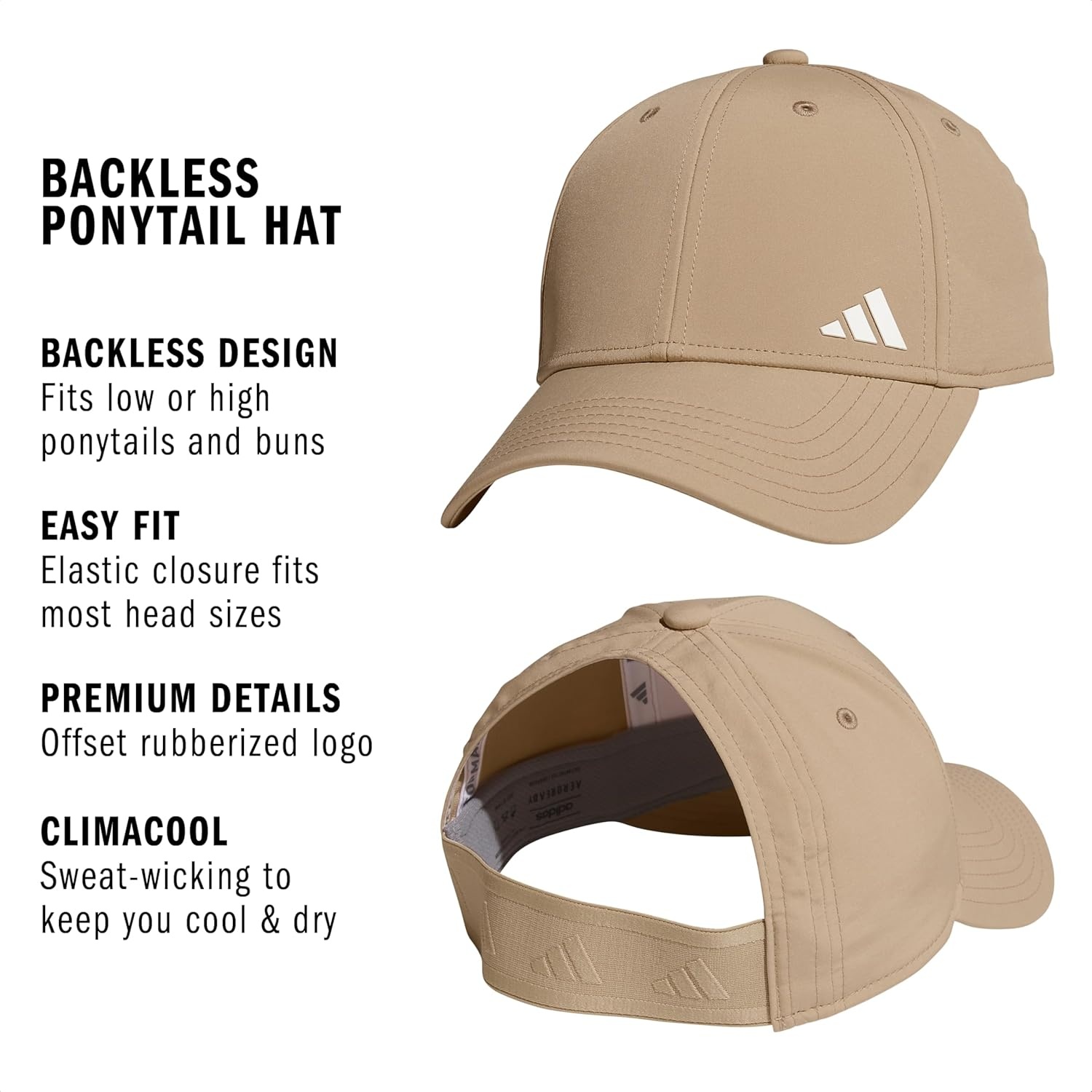 image:imageadidas Womens Backless Ponytail Hat Open Back Baseball CapMagic BeigeOff White2