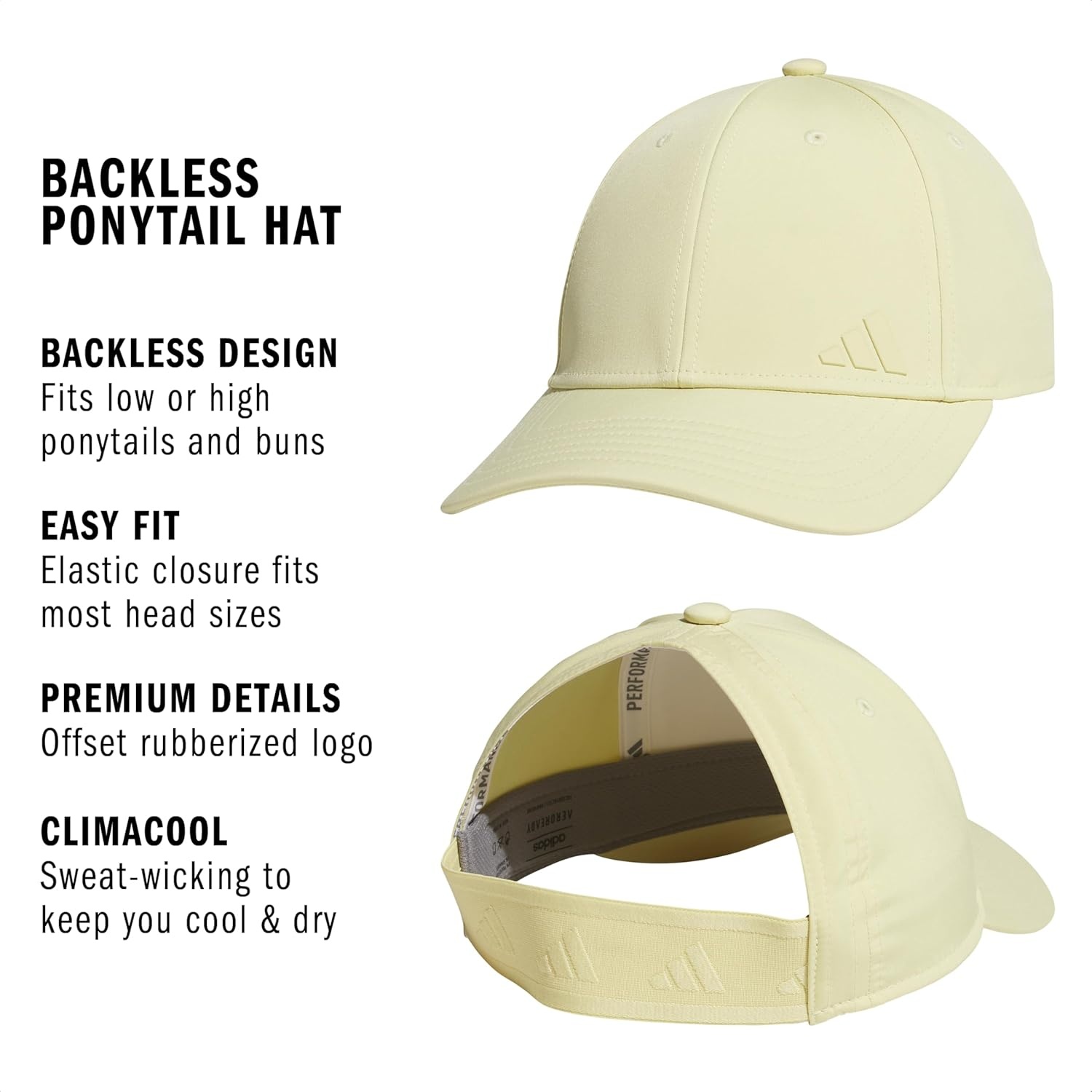 image:imageadidas Womens Backless Ponytail Hat Open Back Baseball CapPowder Yellow2