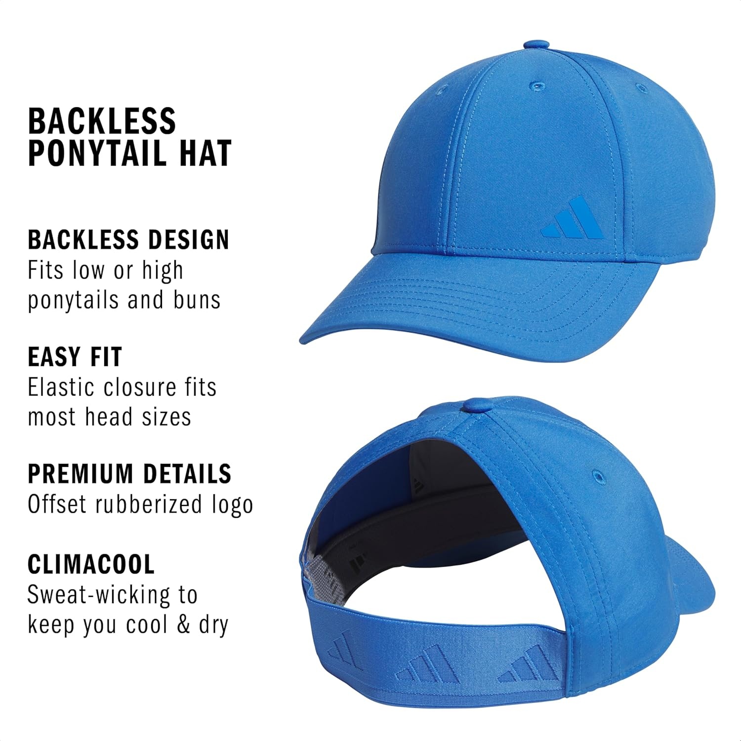 image:imageadidas Womens Backless Ponytail Hat Open Back Baseball CapRay Blue3