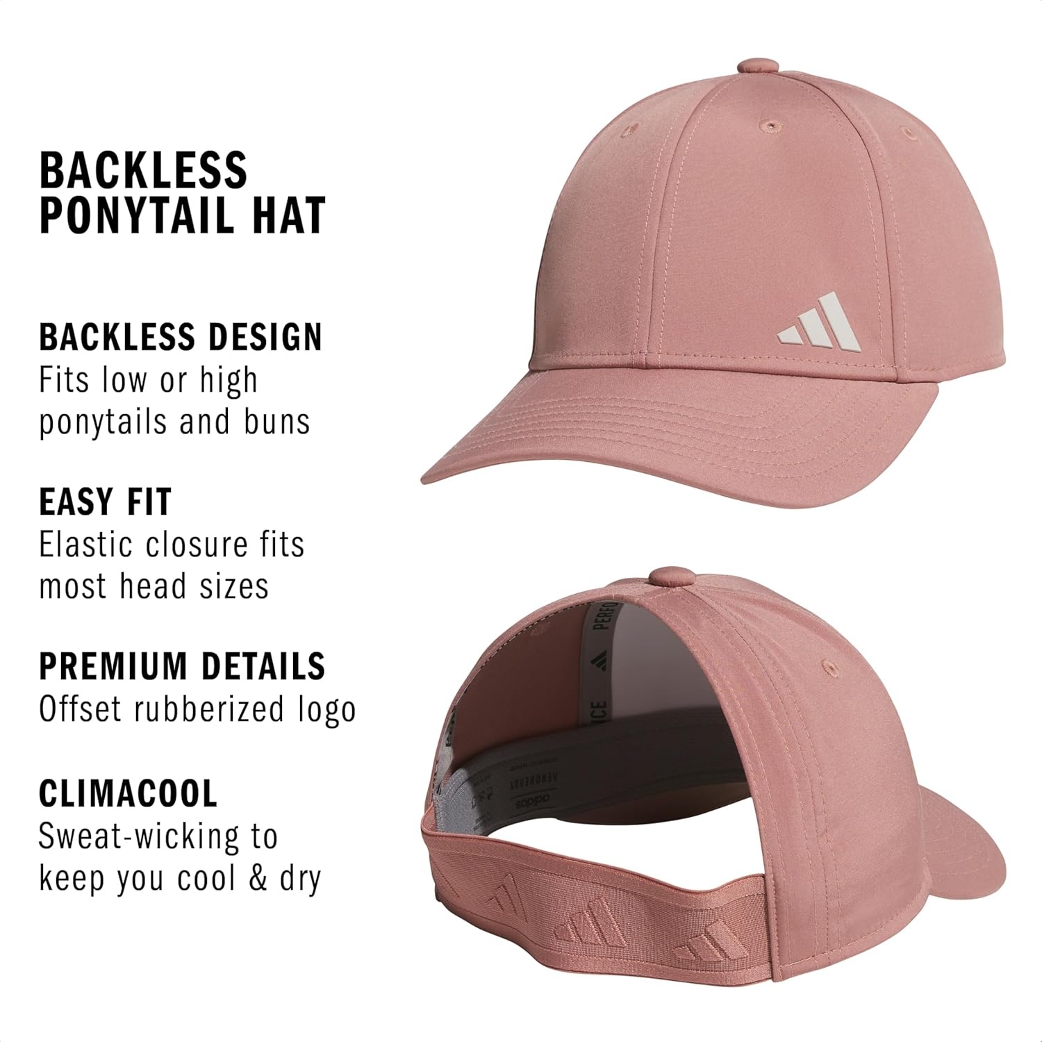 image:imageadidas Womens Backless Ponytail Hat Open Back Baseball CapWarm Clay PinkWonder Alumina Grey2