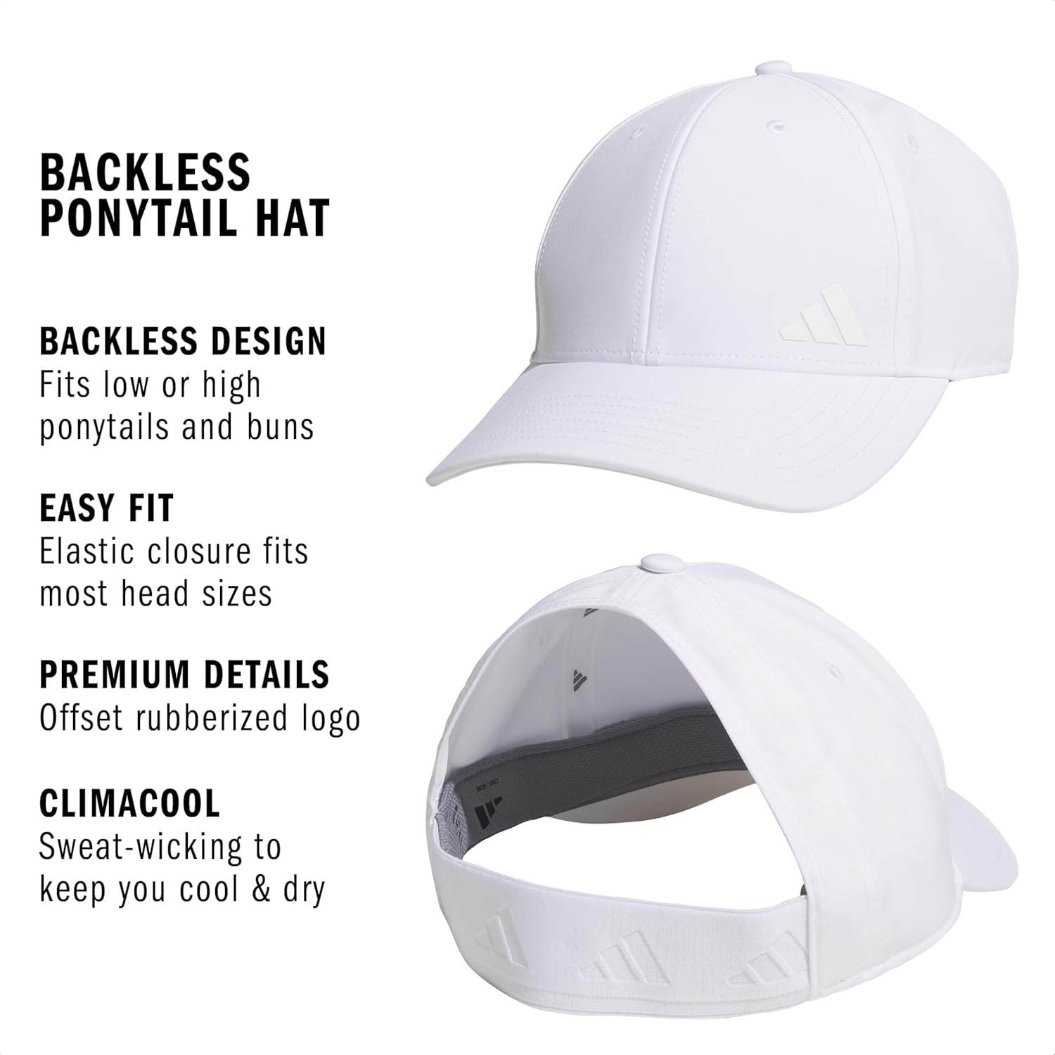image:imageadidas Womens Backless Ponytail Hat Open Back Baseball CapWhiteWhite3