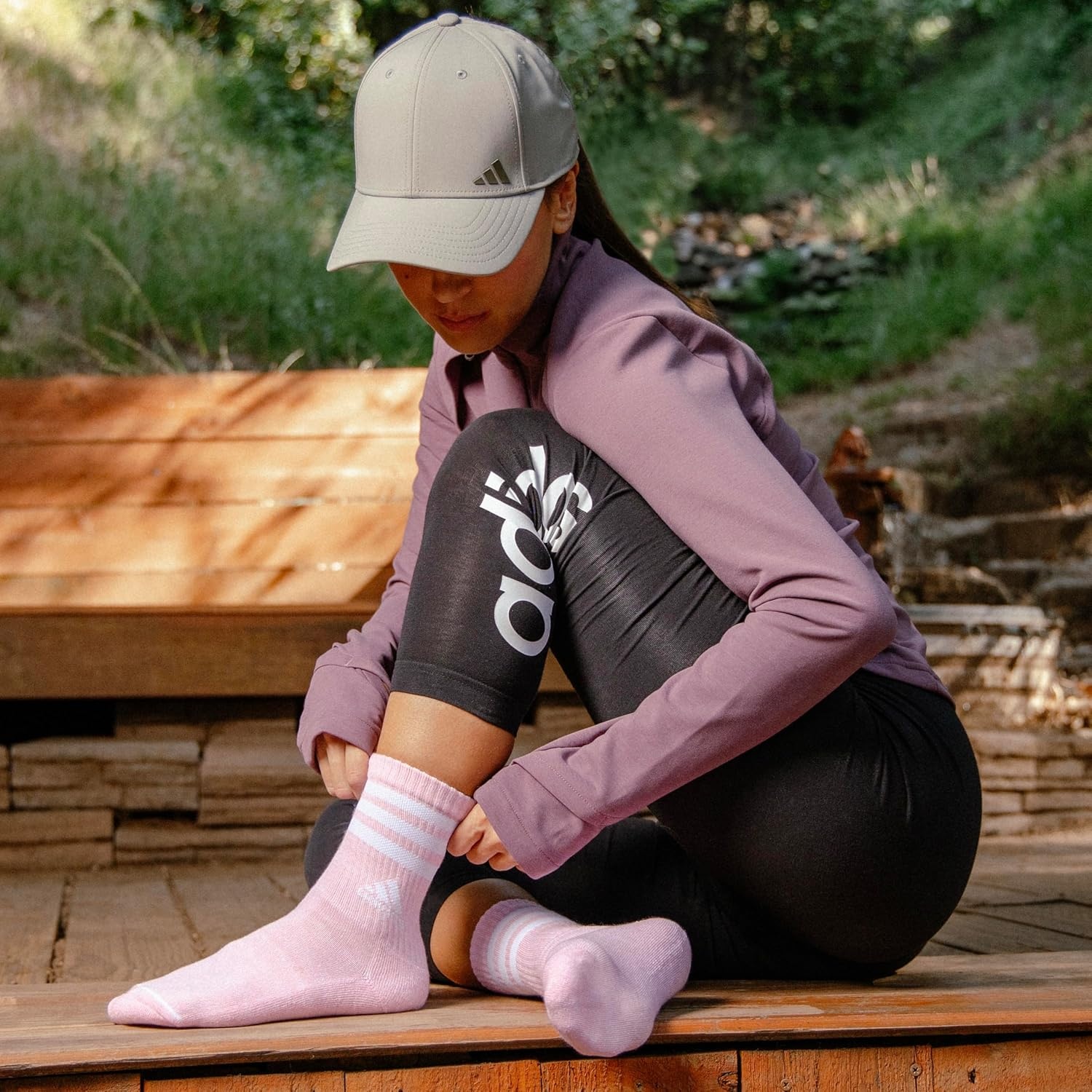 image:imageadidas Womens Cushioned Crew Socks 3 Pairs Durable amp ComfortableSemi Pink SparkGreyWhite3stripe3