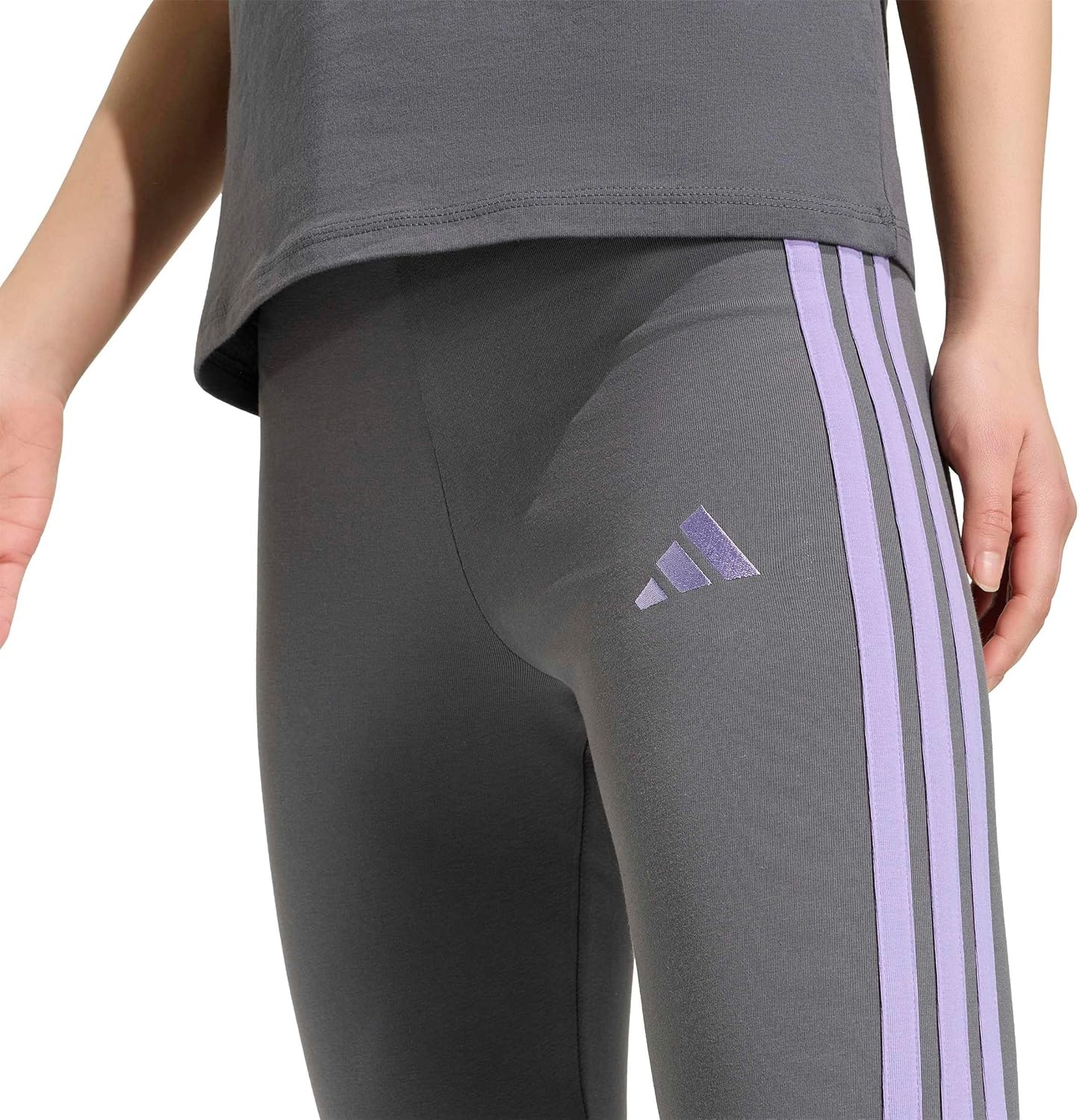 image:imageadidas Womens Essentials 3Stripes Cotton LeggingsGreyMagic Lilac