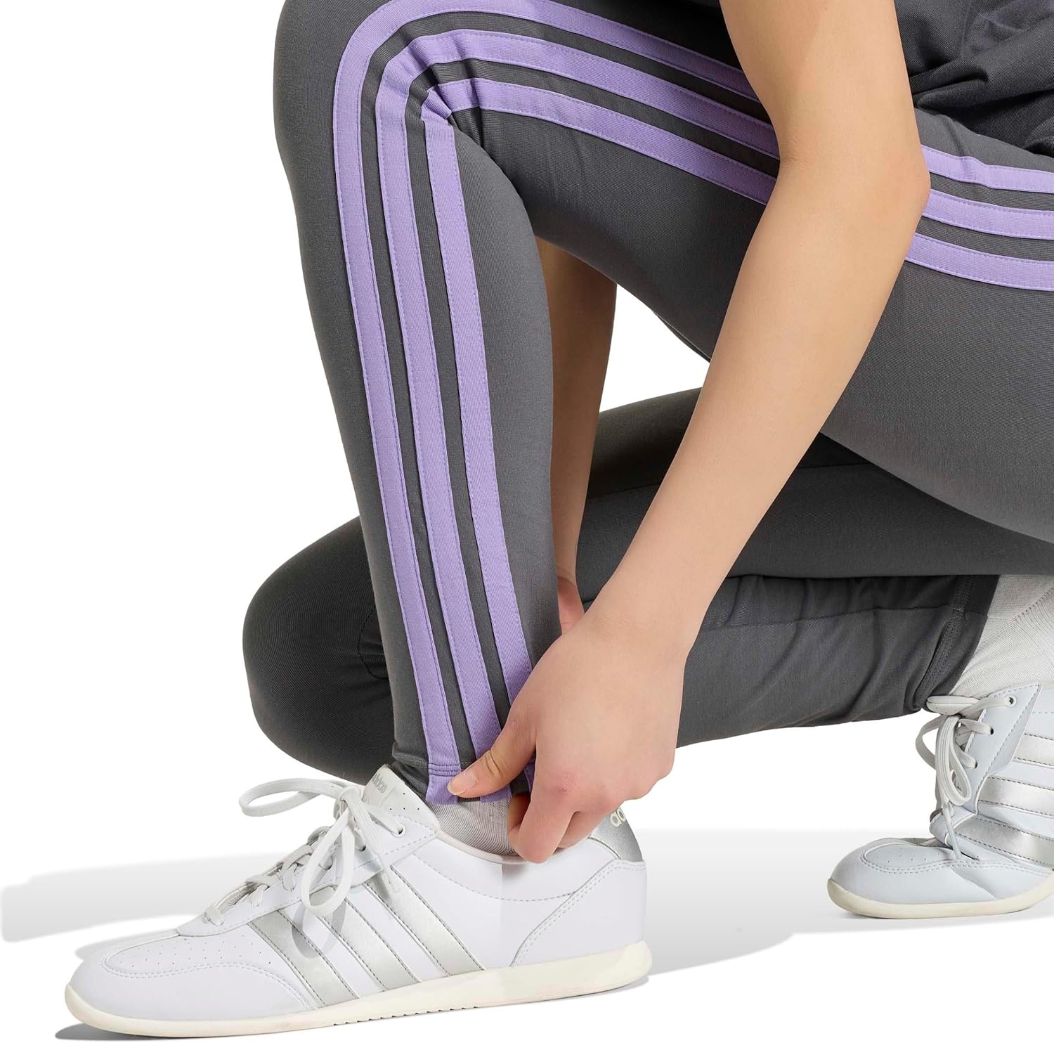 image:imageadidas Womens Essentials 3Stripes Cotton LeggingsGreyMagic Lilac