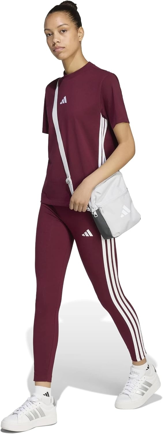 image:imageadidas Womens Essentials 3Stripes Cotton LeggingsMaroonWhite