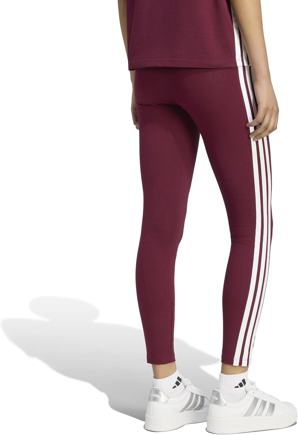 image:imageadidas Womens Essentials 3Stripes Cotton LeggingsMaroonWhite