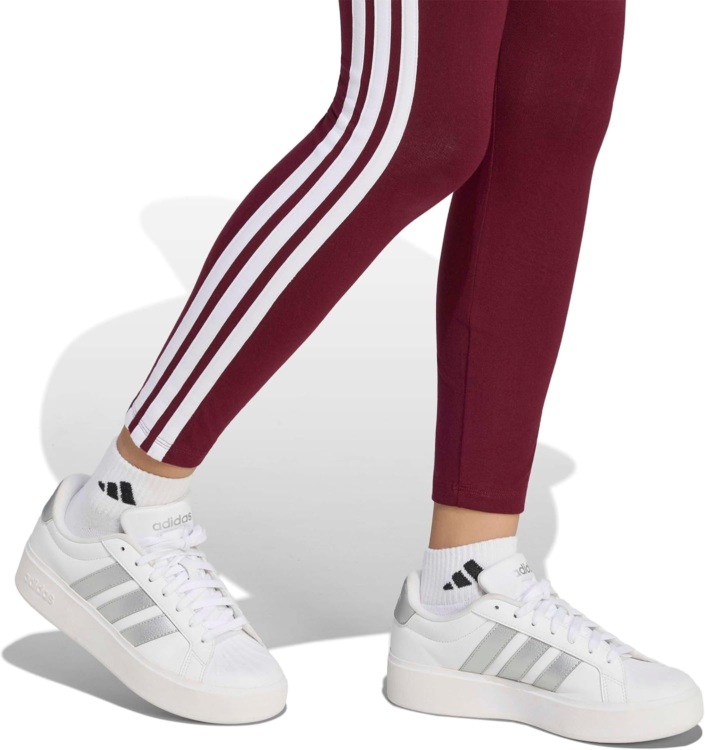 image:imageadidas Womens Essentials 3Stripes Cotton LeggingsMaroonWhite