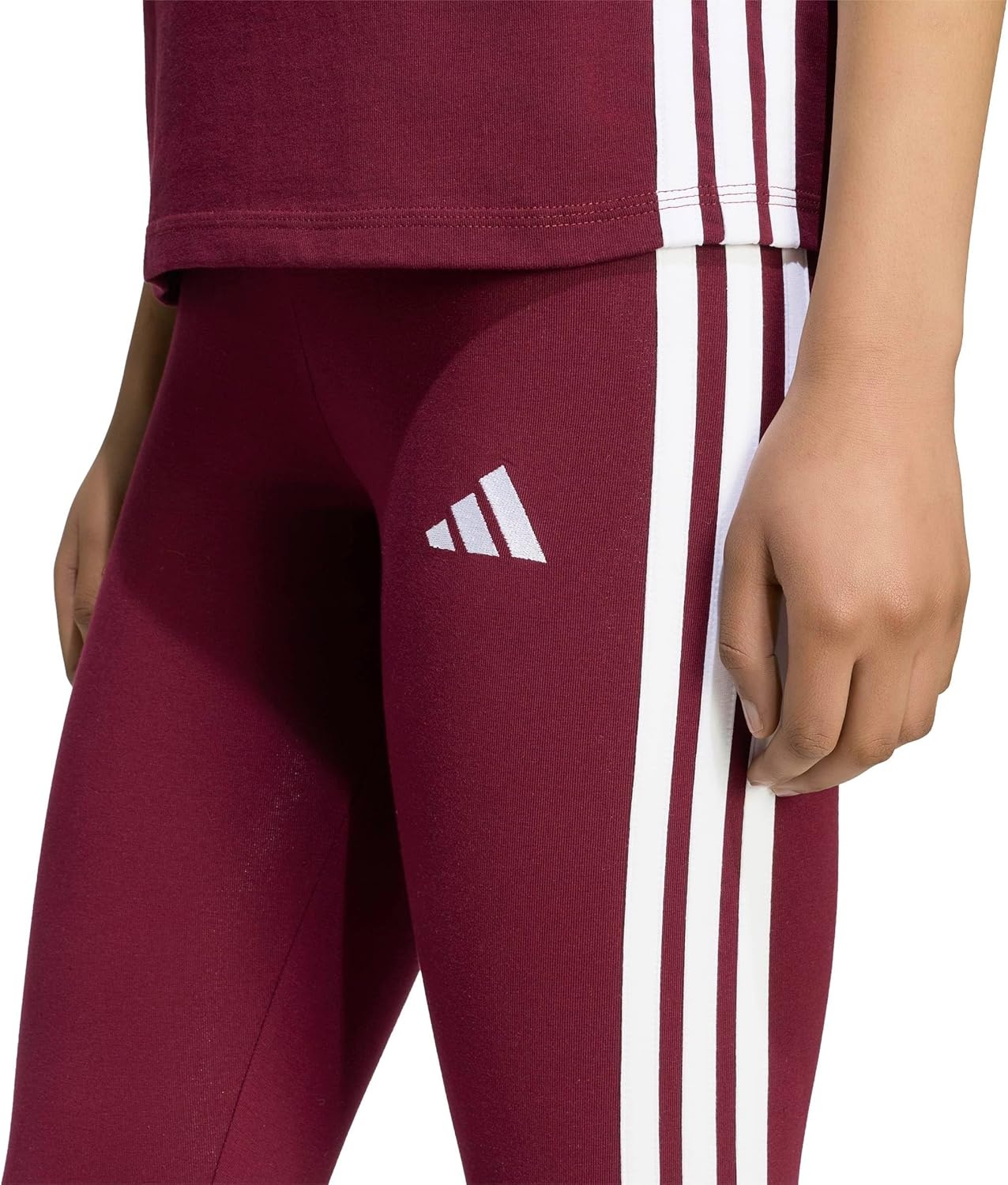 image:imageadidas Womens Essentials 3Stripes Cotton LeggingsMaroonWhite