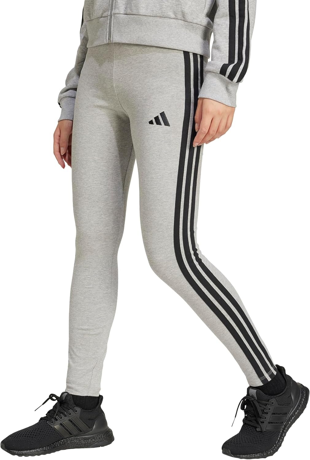 image:imageadidas Womens Essentials 3Stripes Cotton LeggingsMedium Grey HeatherBlack
