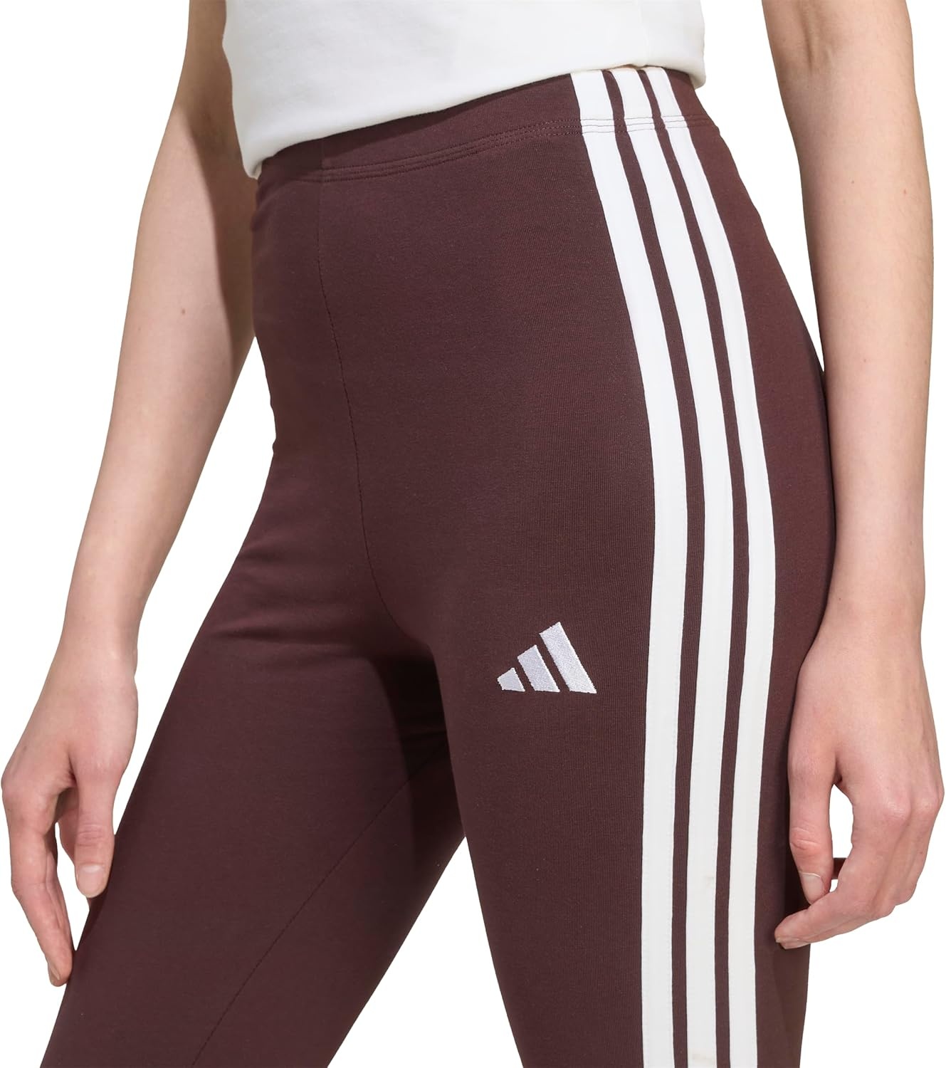 image:imageadidas Womens Essentials 3Stripes Cotton LeggingsShadow BrownWhite