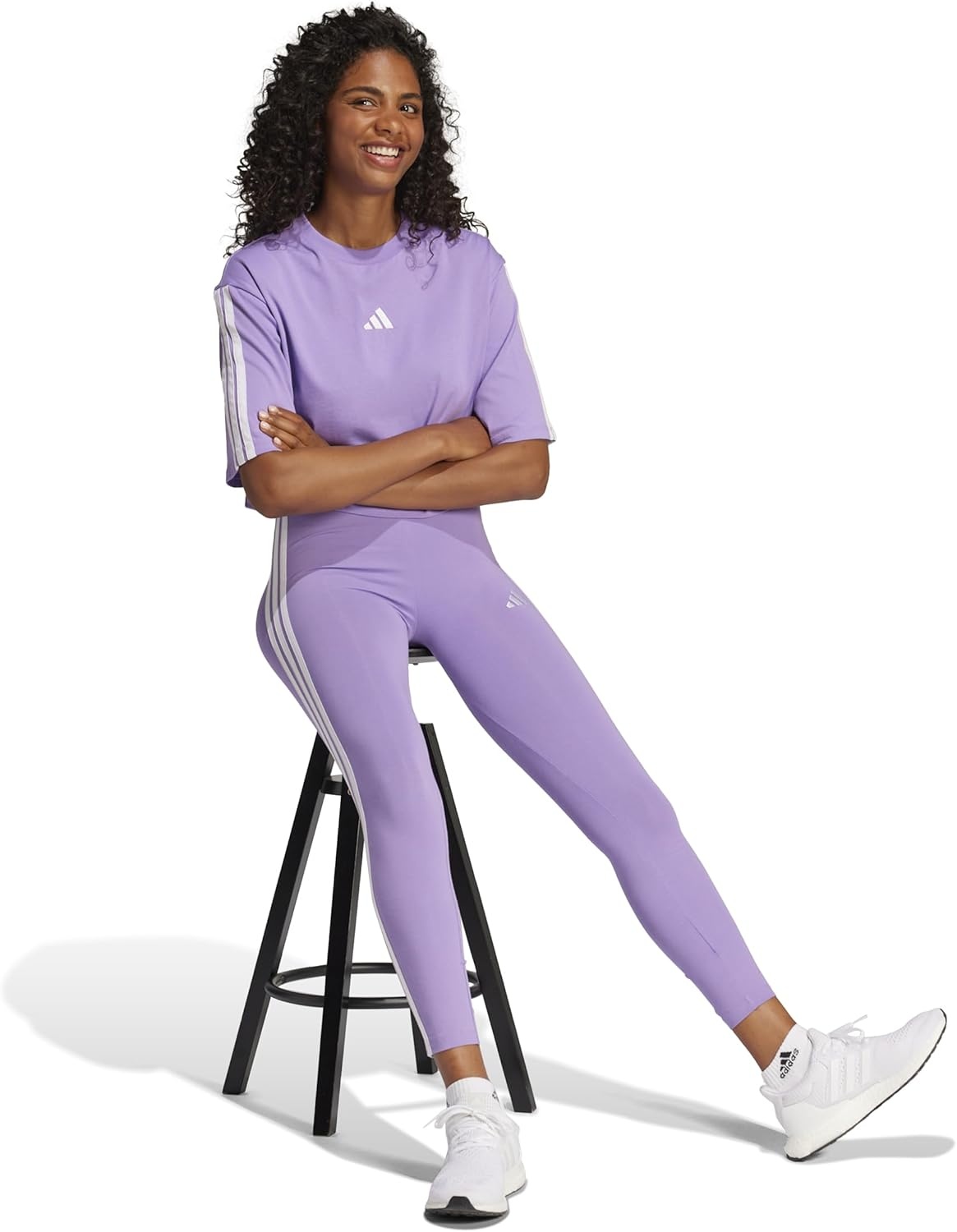 image:imageadidas Womens Essentials 3Stripes Cotton LeggingsViolet FusionWhite