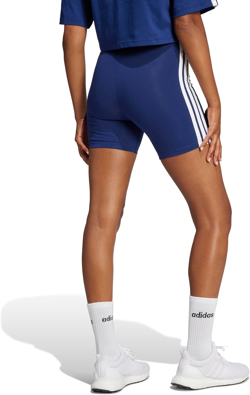 image:imageadidas Womens Essentials 3Stripes HighWaisted Biker ShortsDark BlueWhite