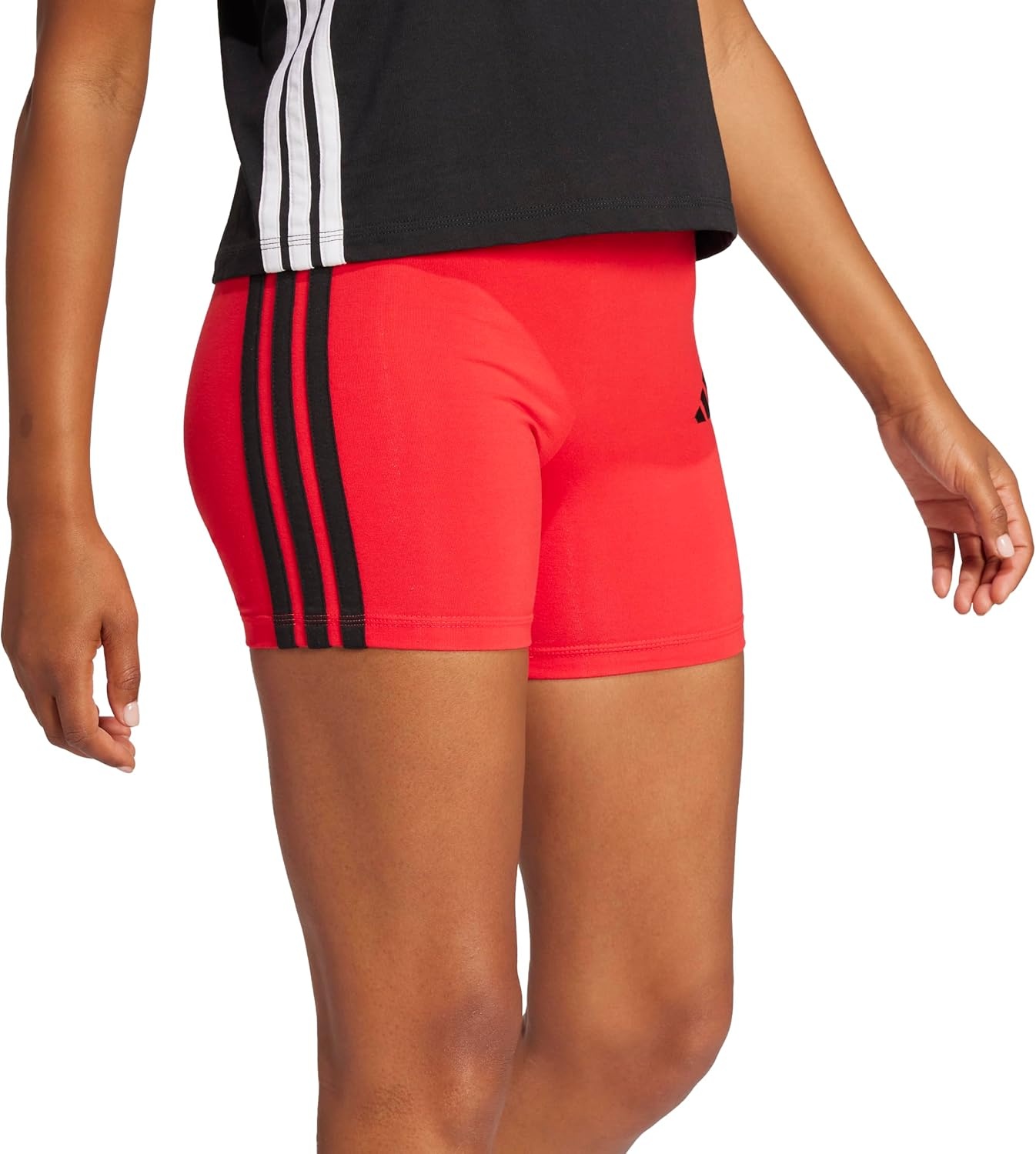 image:imageadidas Womens Essentials 3Stripes HighWaisted Biker ShortsPure RubyBlack
