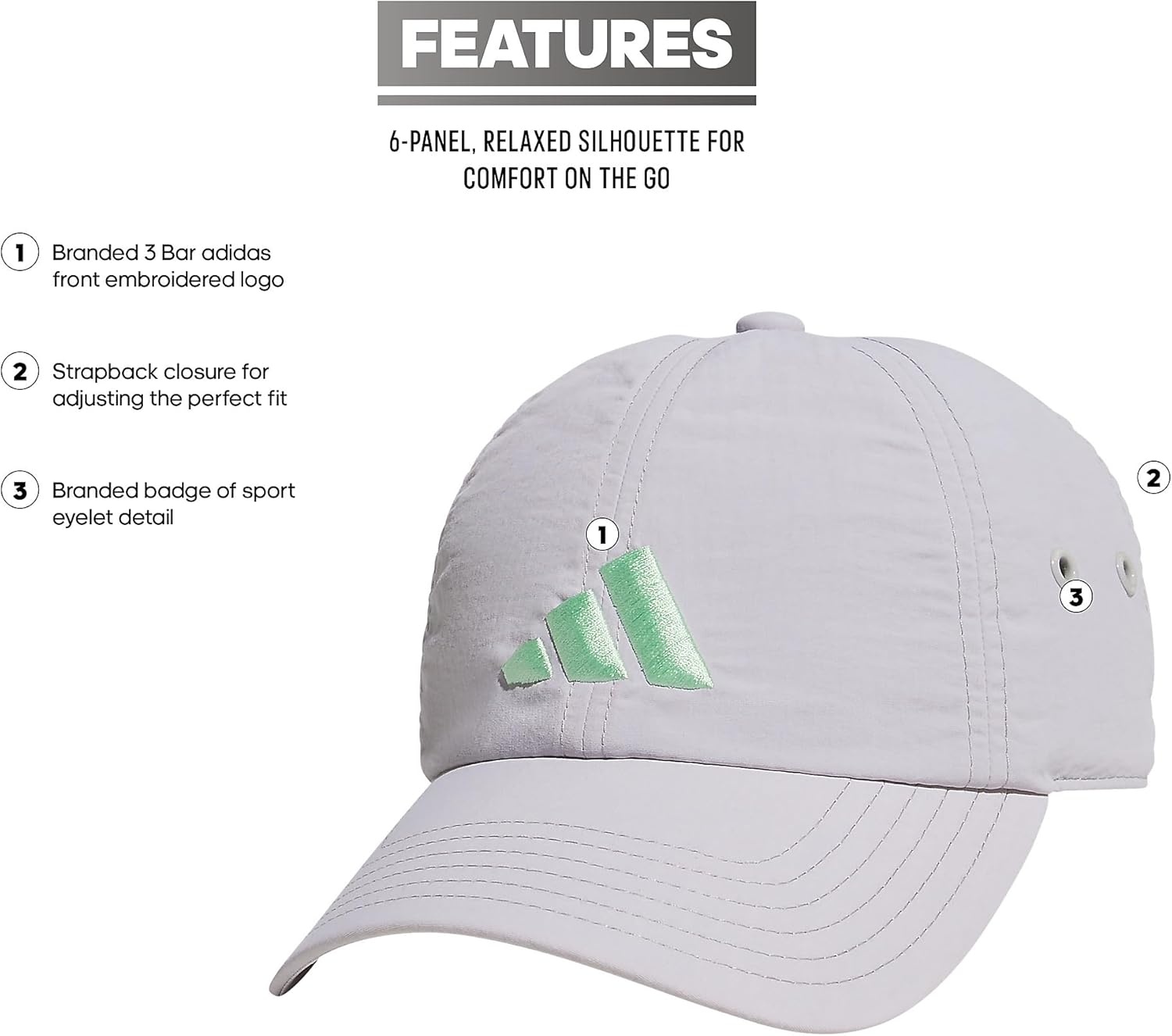 image:imageadidas Womens Influencer 3 Relaxed Strapback Adjustable Fit HatGrey TwoSemi Green Spark