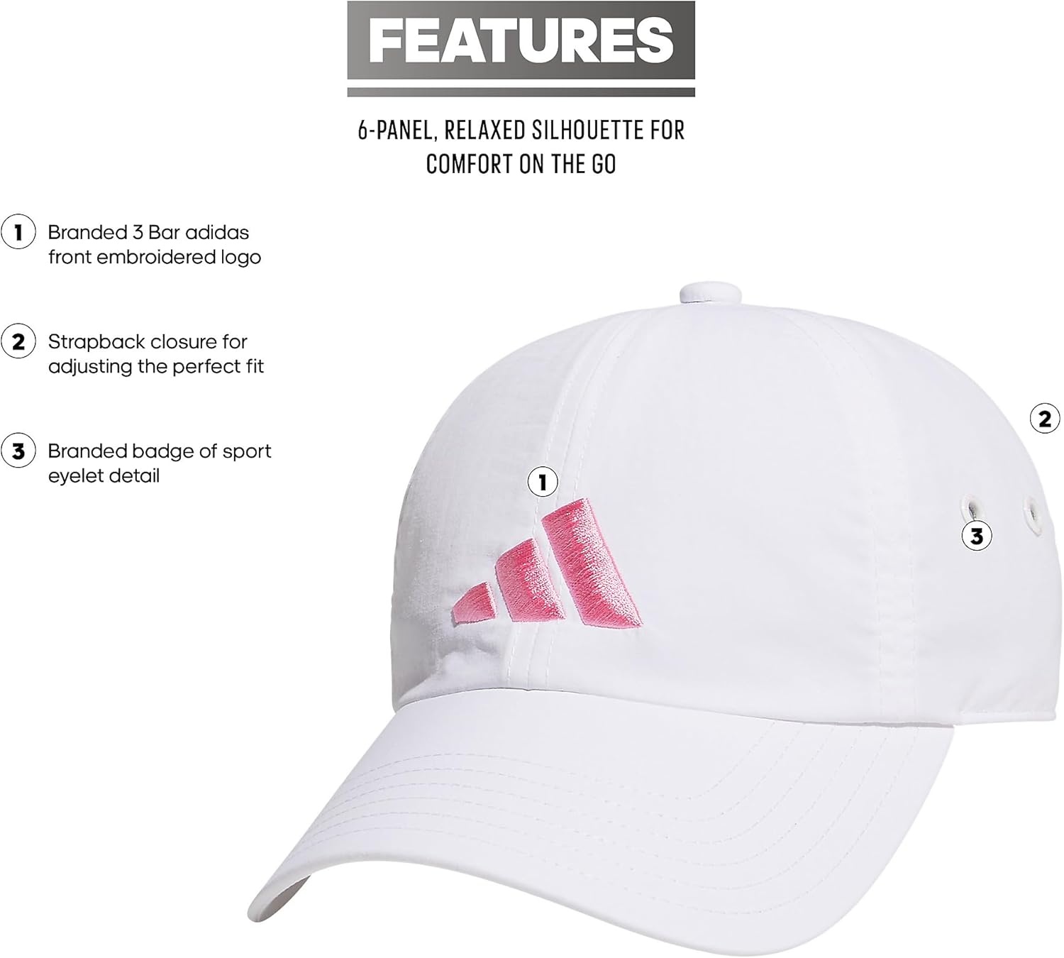 image:imageadidas Womens Influencer 3 Relaxed Strapback Adjustable Fit HatWhiteBliss Pink