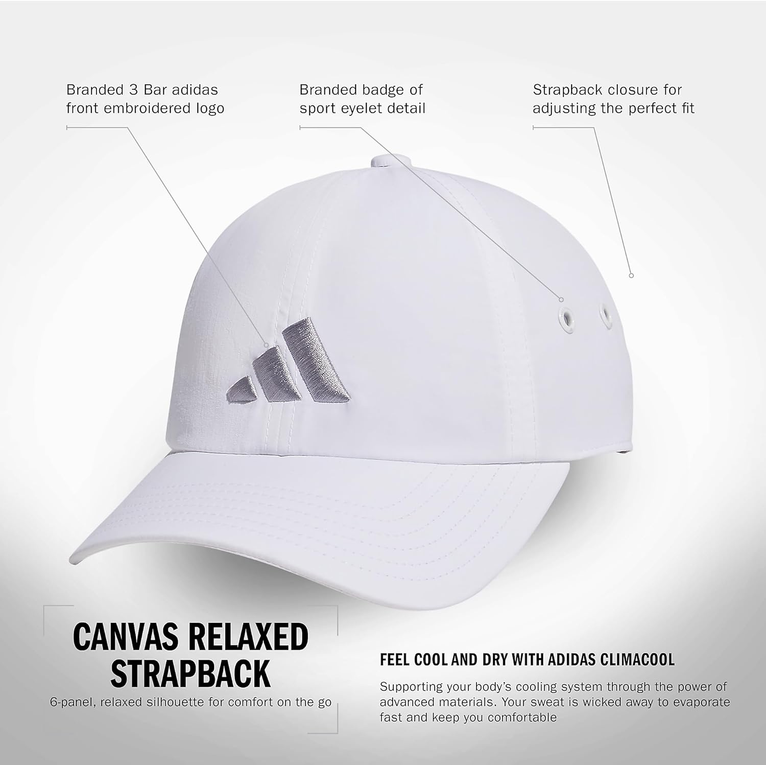 image:imageadidas Womens Influencer 3 Relaxed Strapback Adjustable Fit HatWhiteGlory Grey
