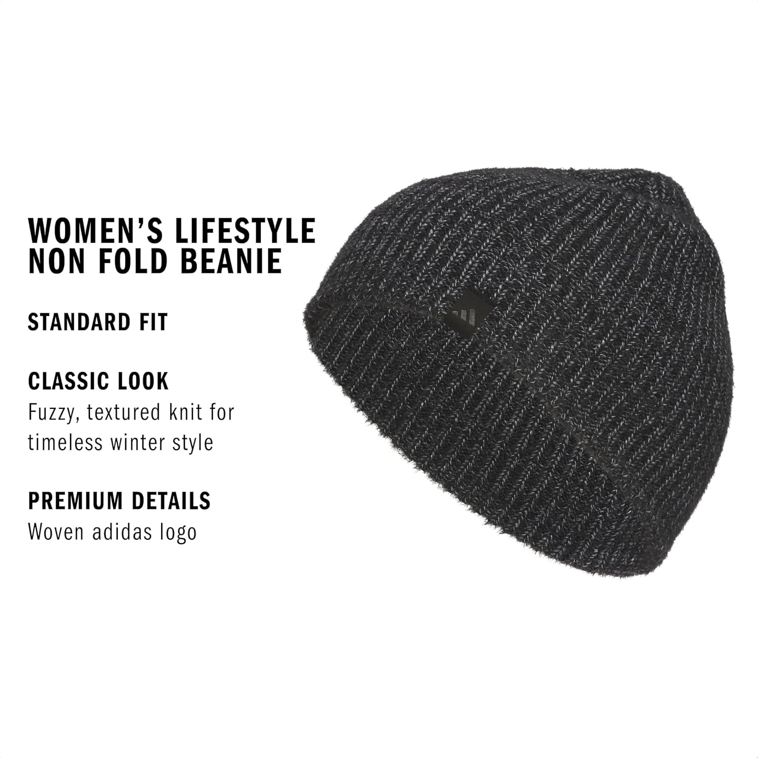 image:imageadidas Womens Lifestyle Beanie Soft Fuzzy Knit Winter HatBlackGreyBlack