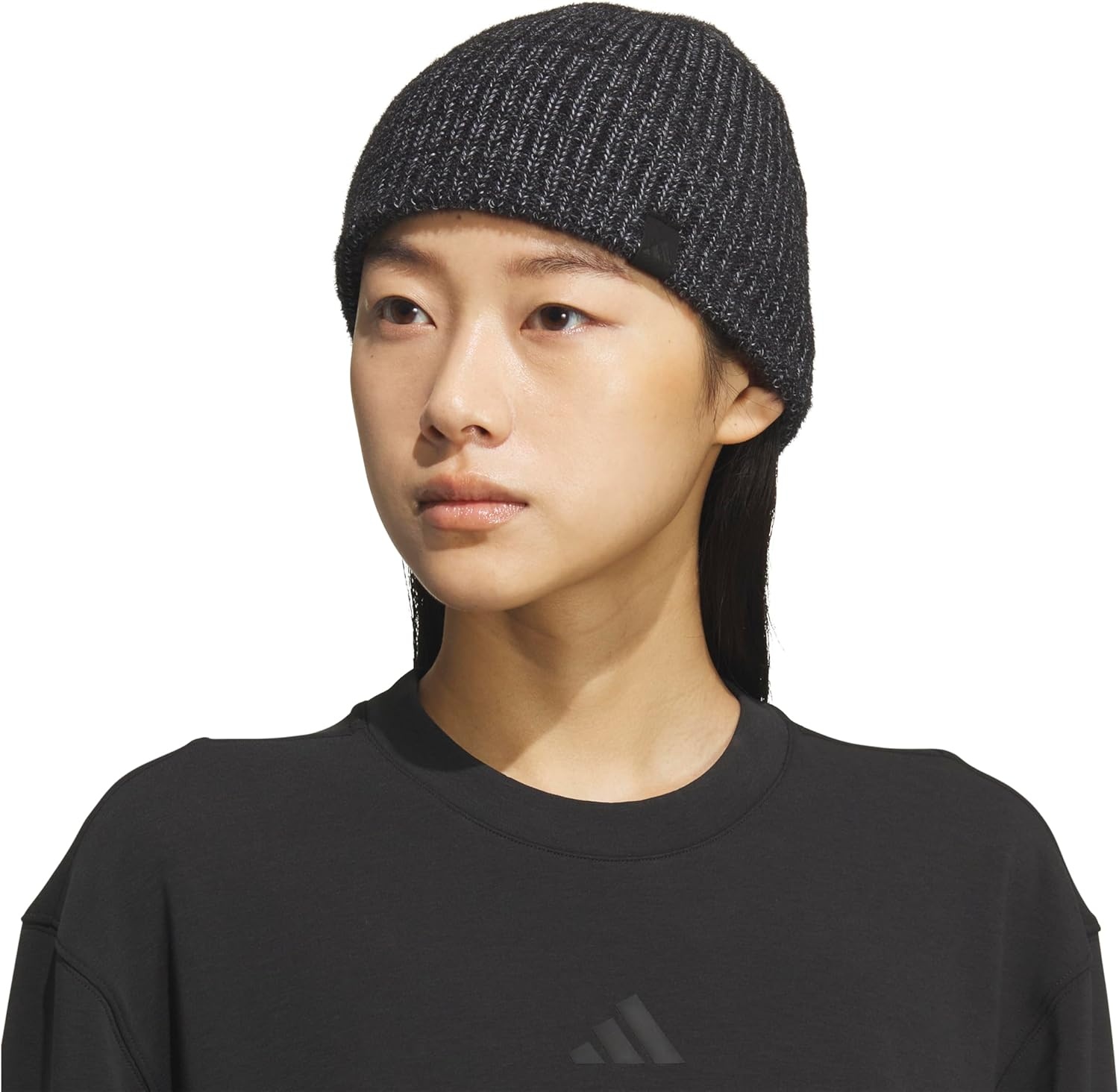 image:imageadidas Womens Lifestyle Beanie Soft Fuzzy Knit Winter HatBlackGreyBlack