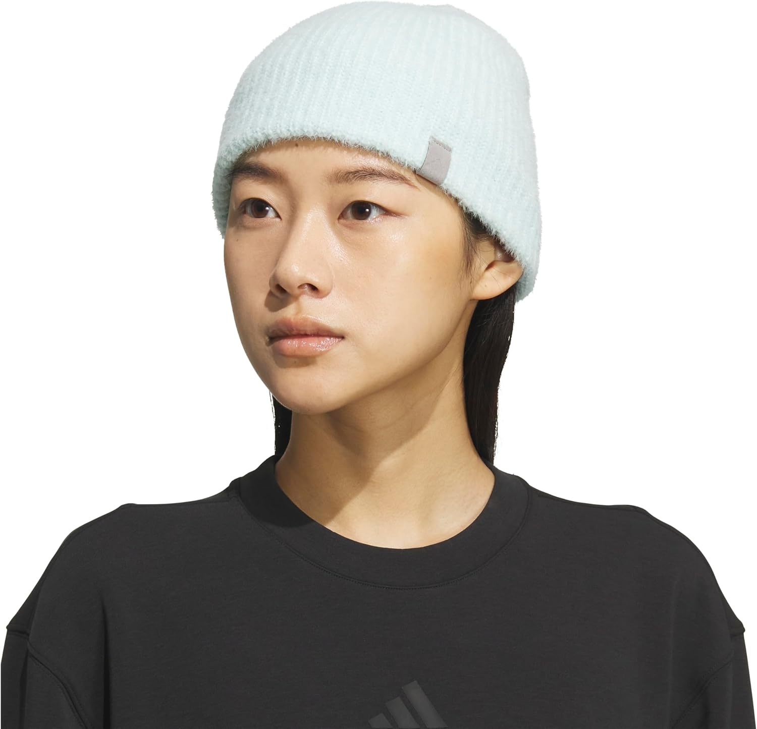 image:imageadidas Womens Lifestyle Beanie Soft Fuzzy Knit Winter HatHalo Mint GreenMgh Solid Grey
