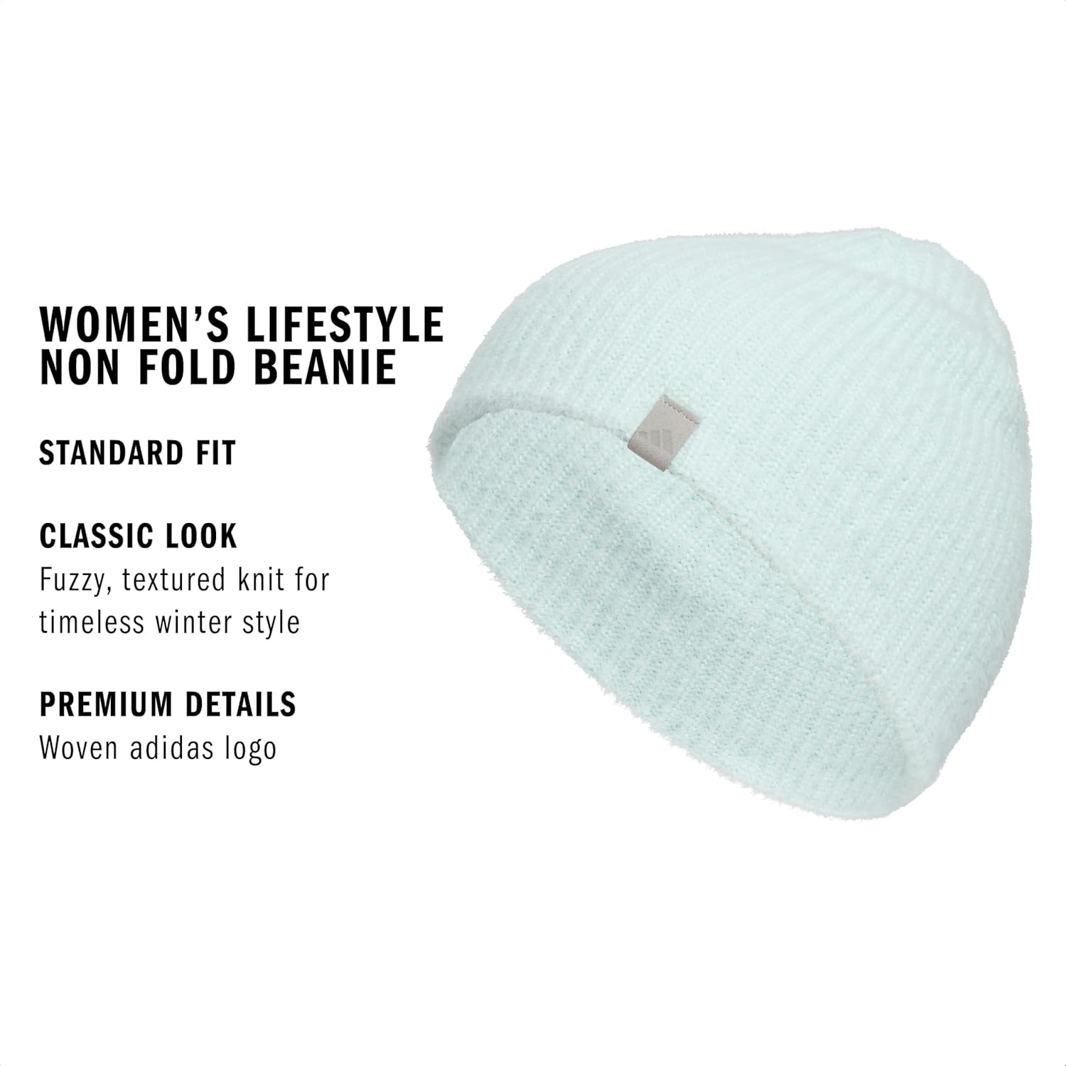 image:imageadidas Womens Lifestyle Beanie Soft Fuzzy Knit Winter HatHalo Mint GreenMgh Solid Grey
