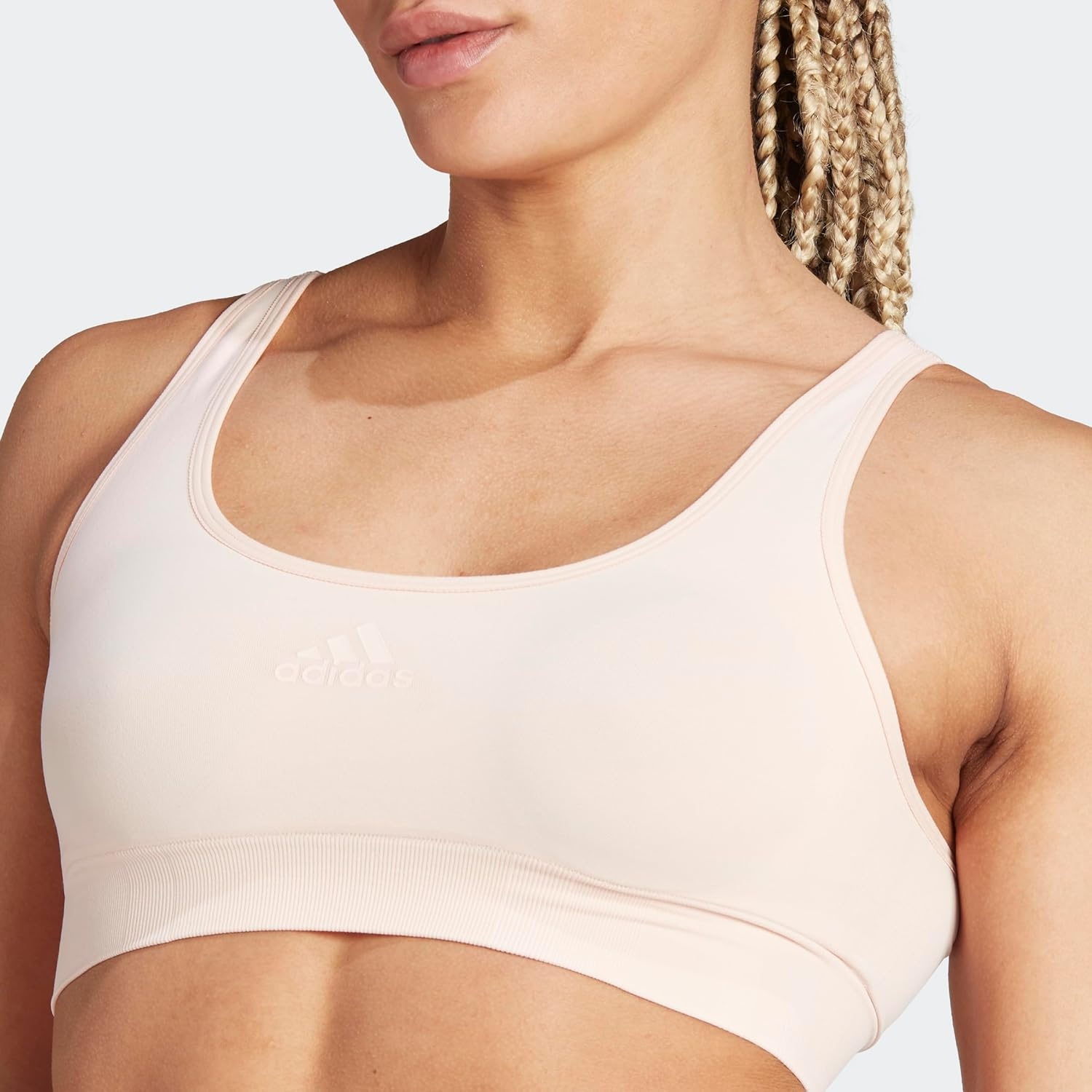 image:imageadidas Womens Micro 720 Seamless Scoop Lounge Bra with Removable CookiesPeach Whip