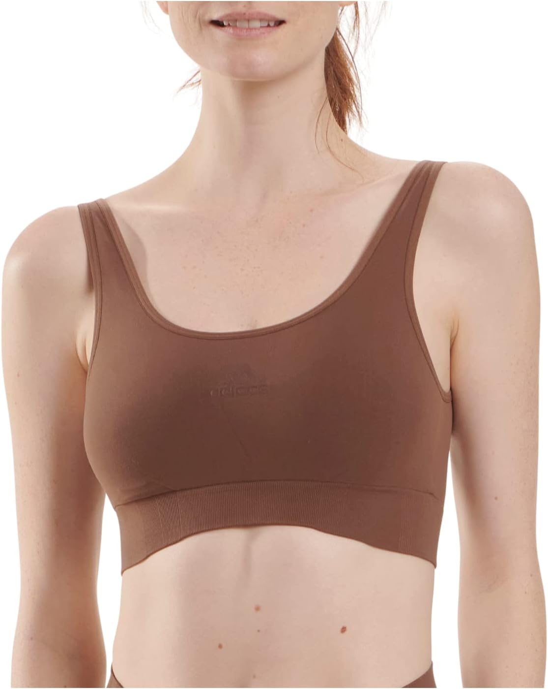 image:imageadidas Womens Micro 720 Seamless Scoop Lounge Bra with Removable CookiesToasted Mocha