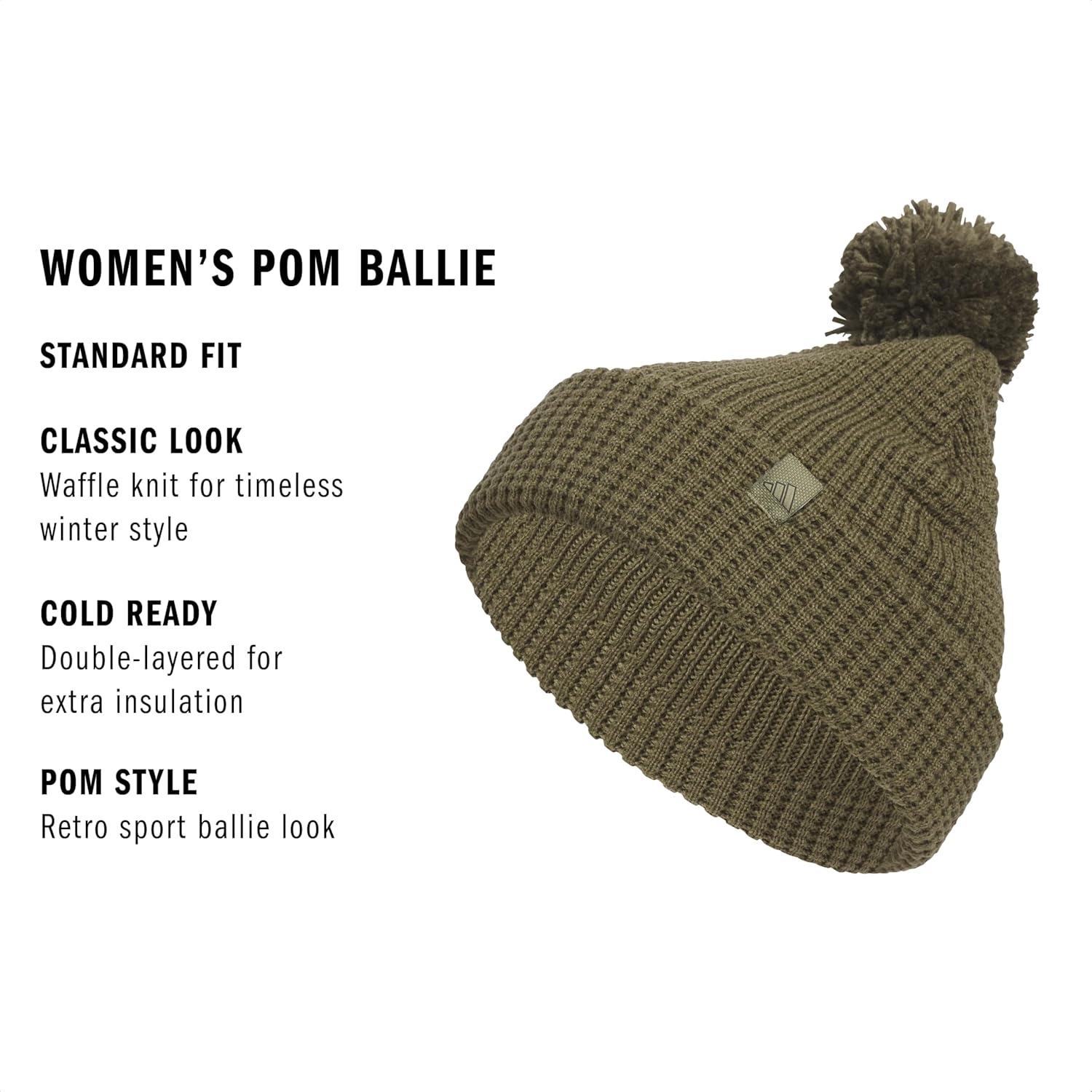 image:imageadidas Womens Pom Pom Beanie Knit Ballie Hat Standard FitPomOlive Strata GreenBlack