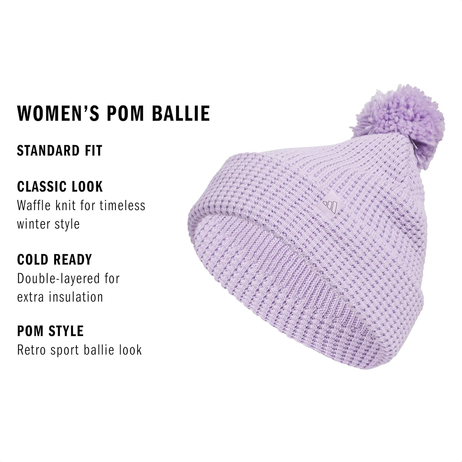 image:imageadidas Womens Pom Pom Beanie Knit Ballie Hat Standard FitPomPowder Plum PurpleAurora Plum Purple