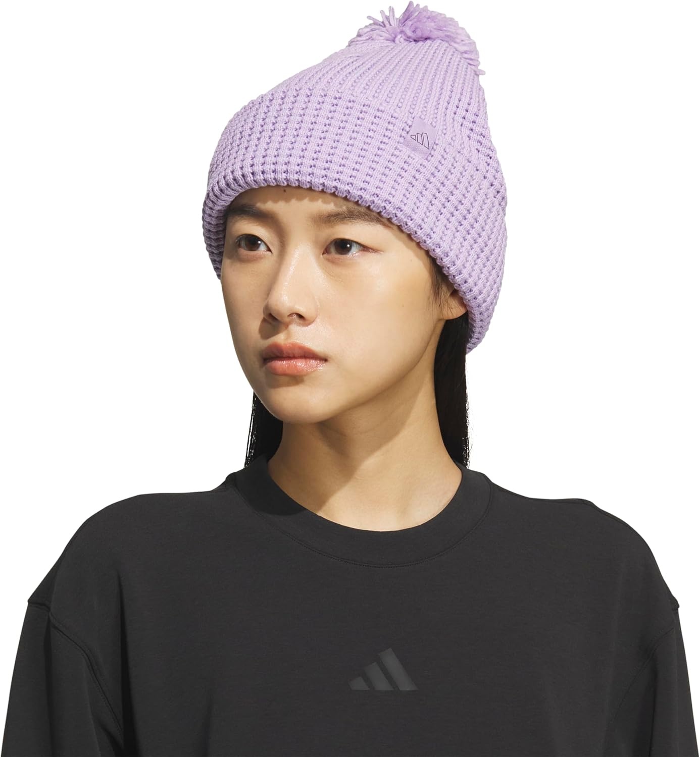 image:imageadidas Womens Pom Pom Beanie Knit Ballie Hat Standard FitPomPowder Plum PurpleAurora Plum Purple