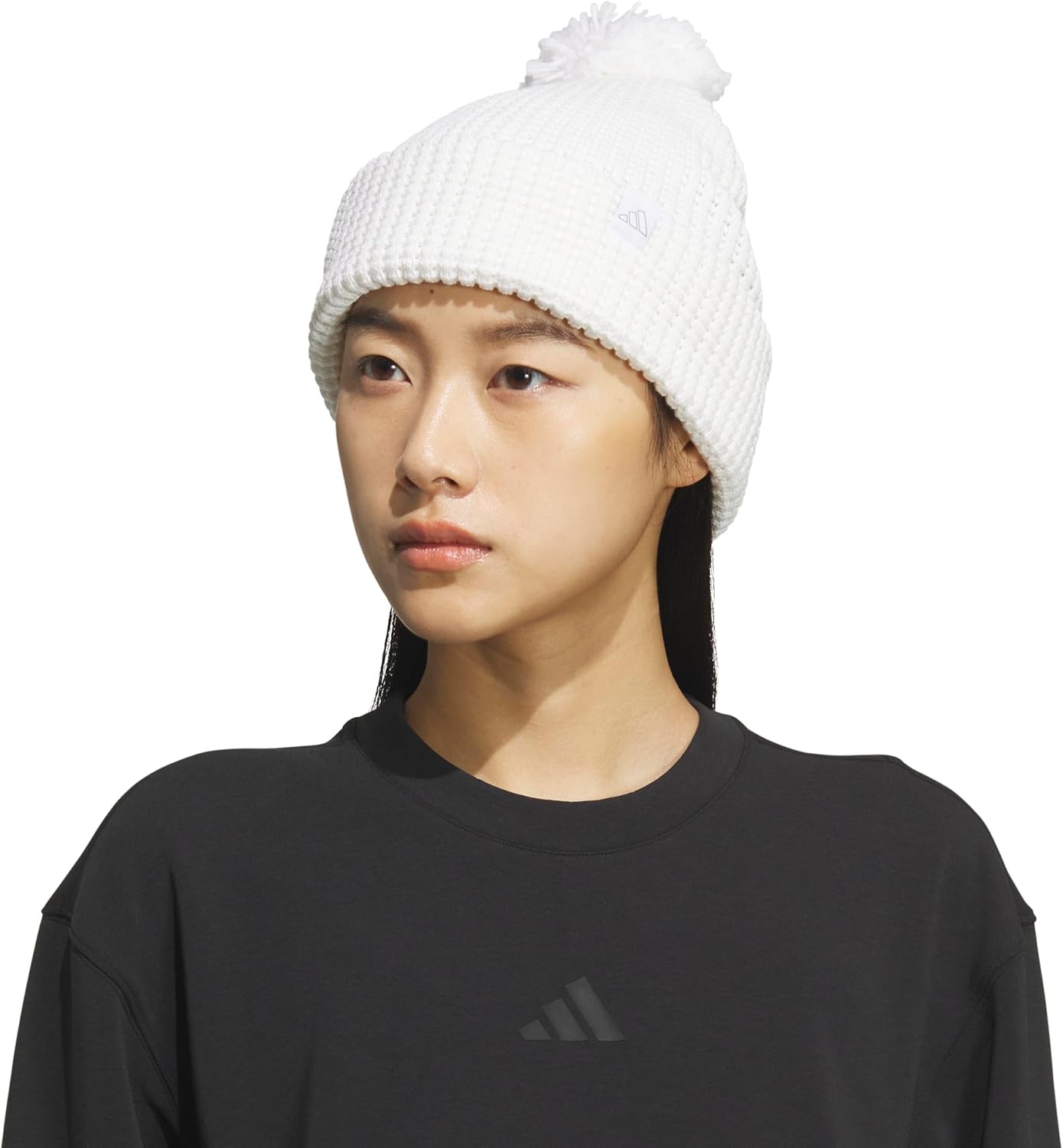 image:imageadidas Womens Pom Pom Beanie Knit Ballie Hat Standard FitPomWhiteGrey