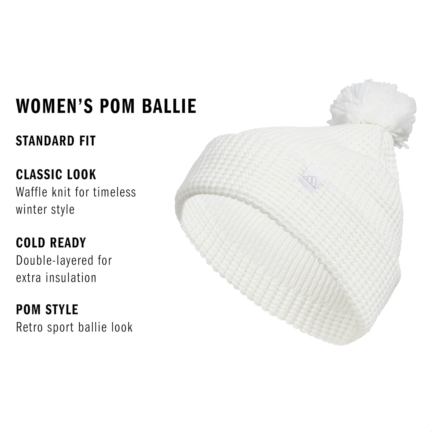image:imageadidas Womens Pom Pom Beanie Knit Ballie Hat Standard FitPomWhiteGrey