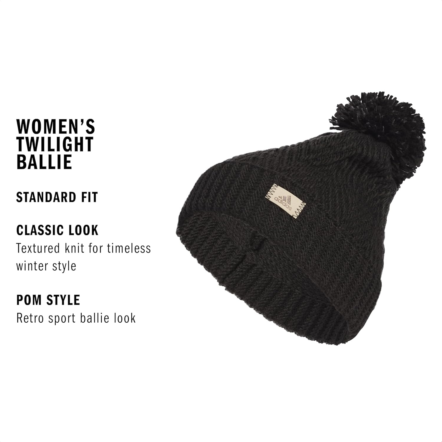 image:imageadidas Womens Pom Pom Beanie Knit Ballie Hat Standard FitTwilightBlackOnix Grey F23