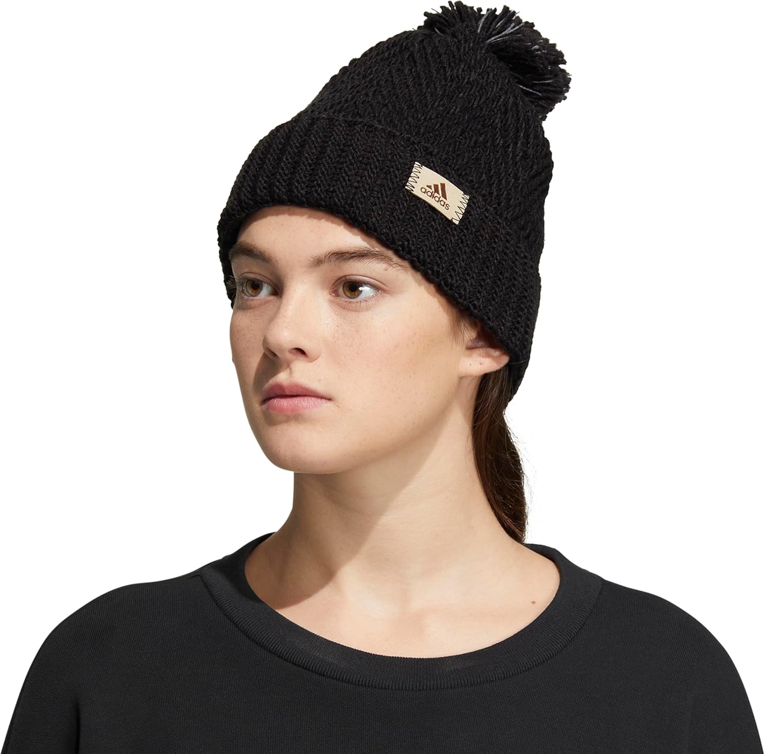 image:imageadidas Womens Pom Pom Beanie Knit Ballie Hat Standard FitTwilightBlackOnix Grey F23