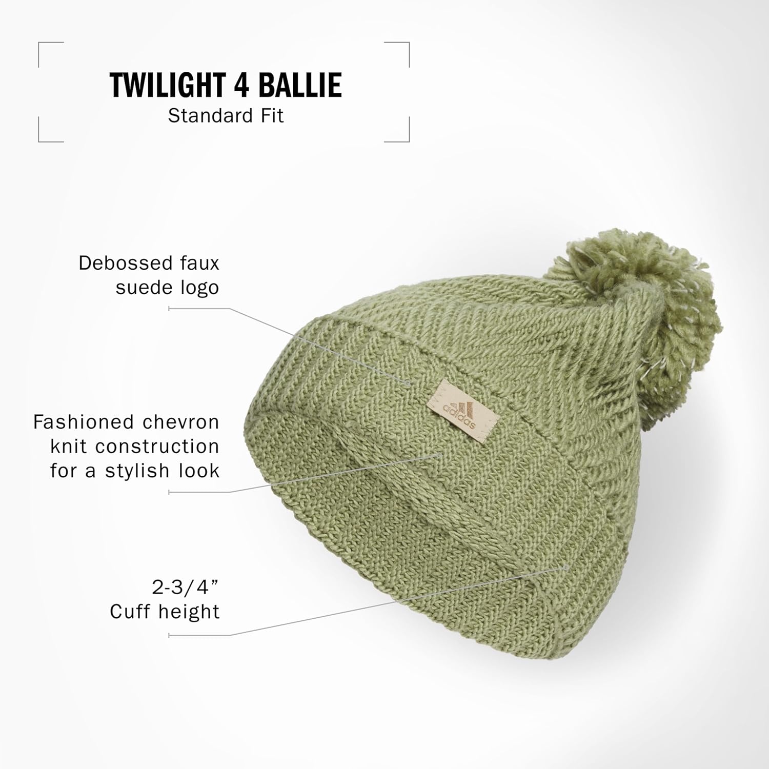 image:imageadidas Womens Pom Pom Beanie Knit Ballie Hat Standard FitTwilightTent GreenLinen Green