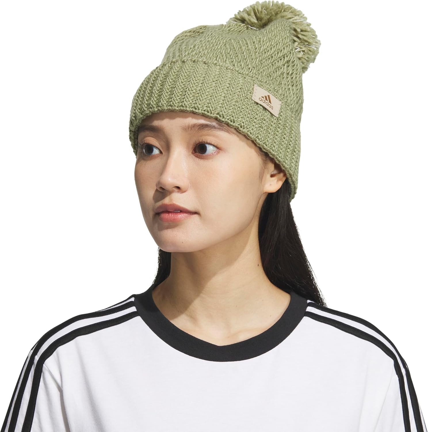 image:imageadidas Womens Pom Pom Beanie Knit Ballie Hat Standard FitTwilightTent GreenLinen Green