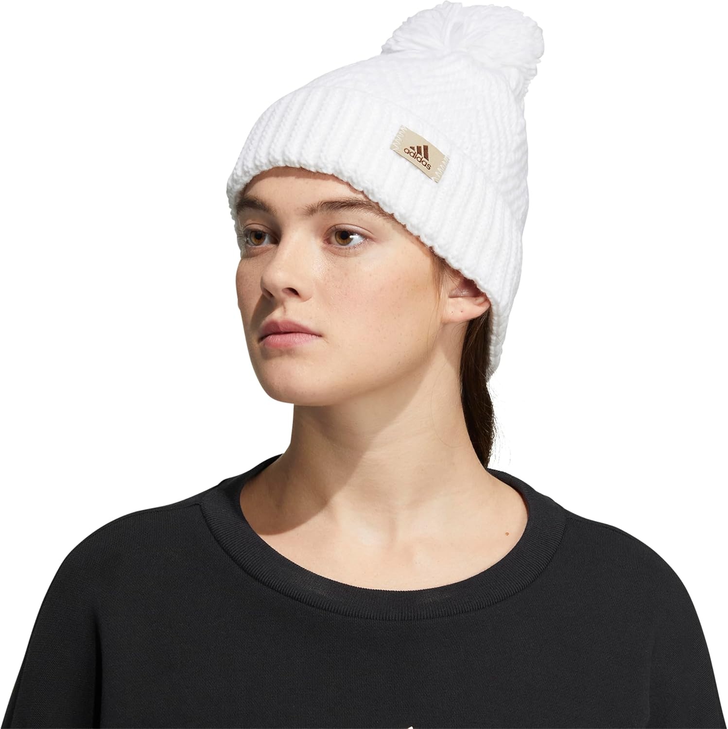 image:imageadidas Womens Pom Pom Beanie Knit Ballie Hat Standard FitTwilightWhiteClear Onix Grey F23